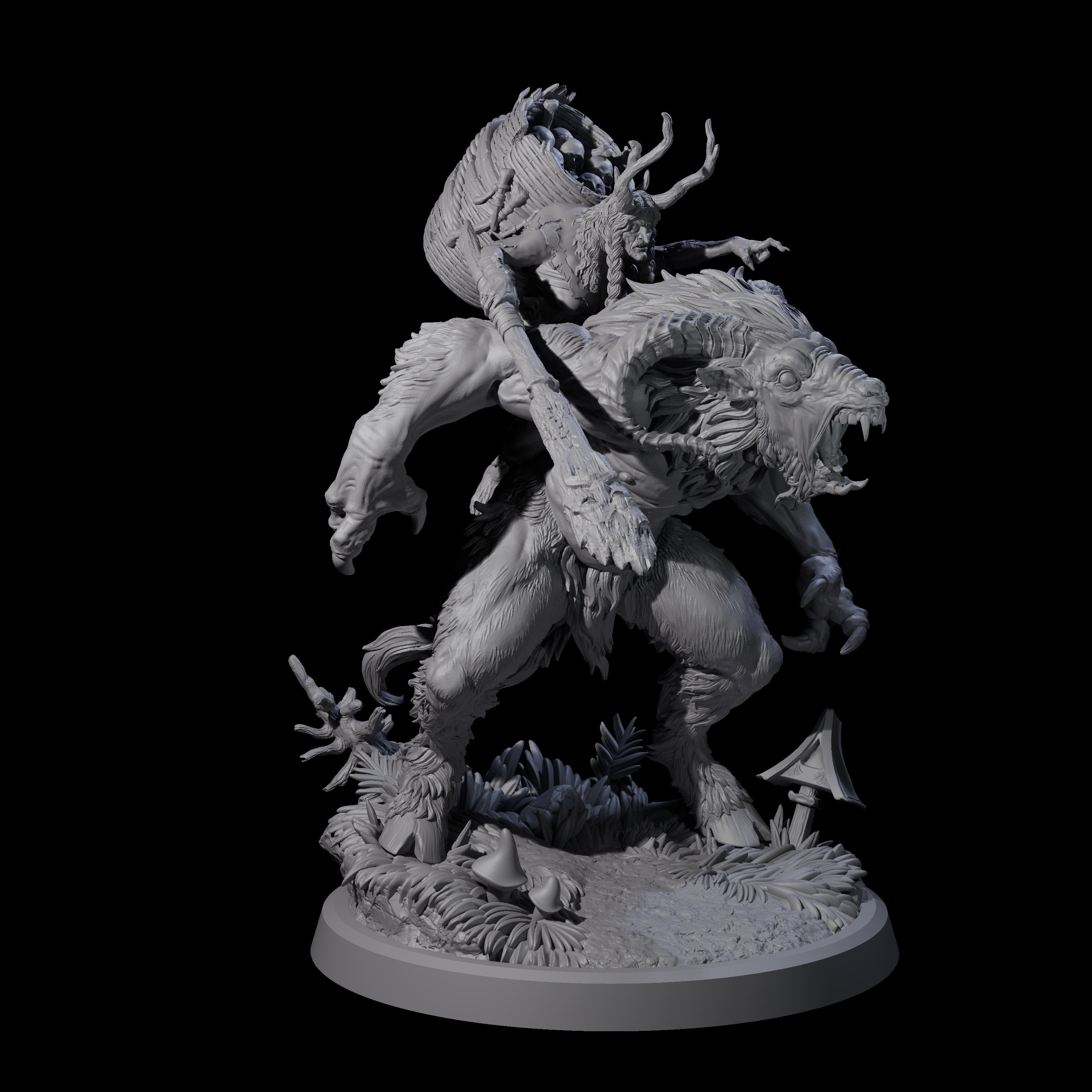 Crazed Forest Hag riding a Beast Miniature for Dungeons and Dragons, Pathfinder or other TTRPGs