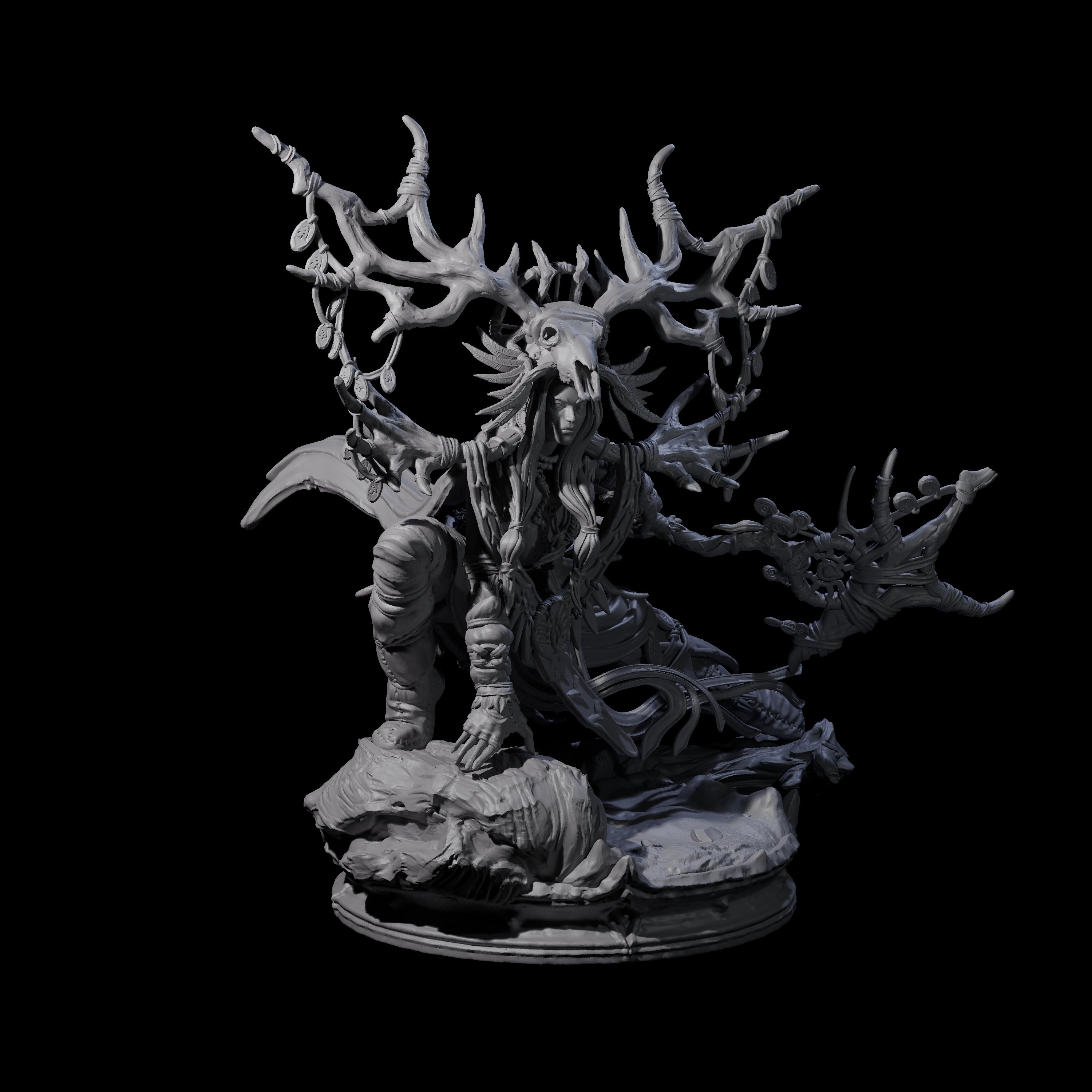 Crouching Dark Elf Master Druid Miniature for Dungeons and Dragons, Pathfinder or other TTRPGs