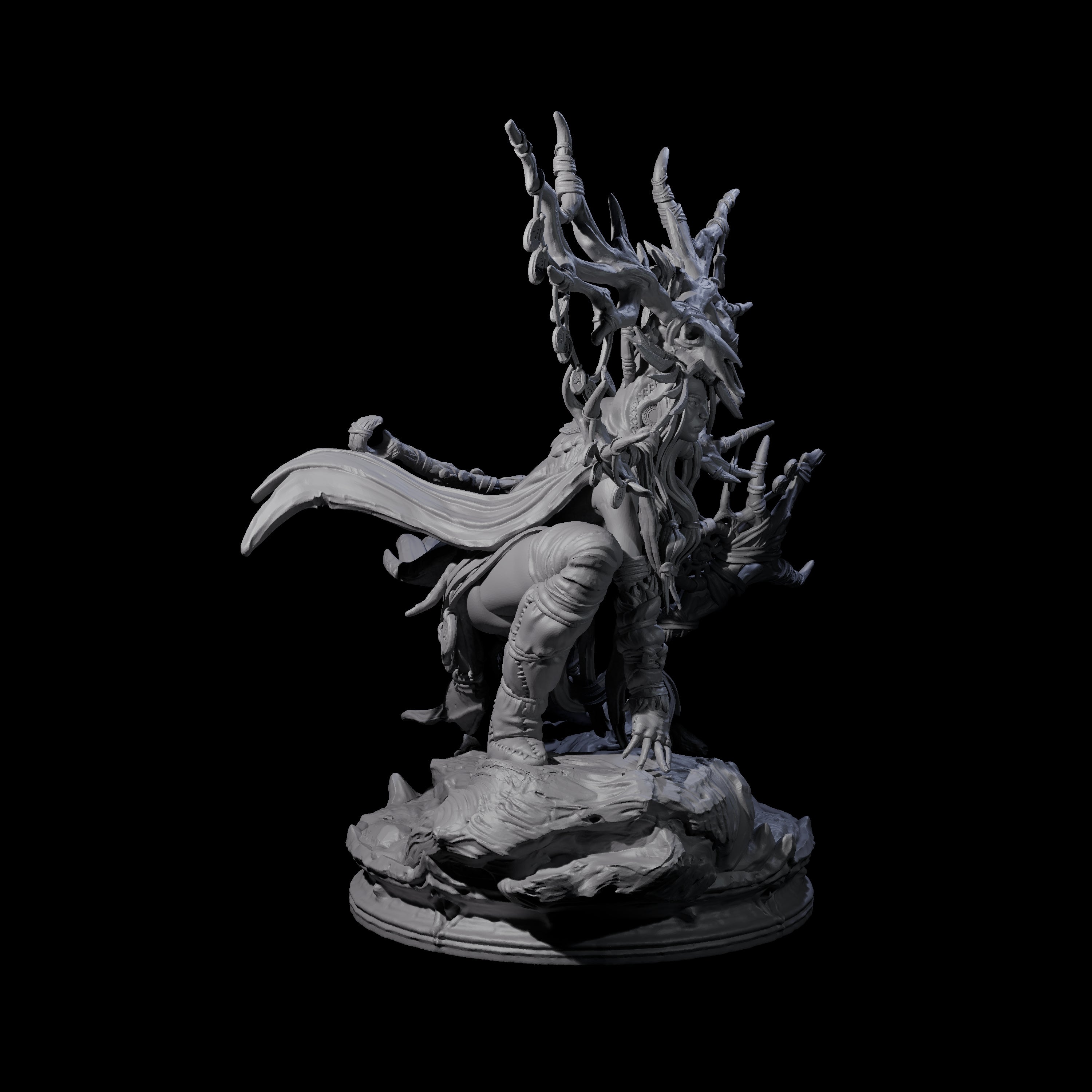 Crouching Dark Elf Master Druid Miniature for Dungeons and Dragons, Pathfinder or other TTRPGs