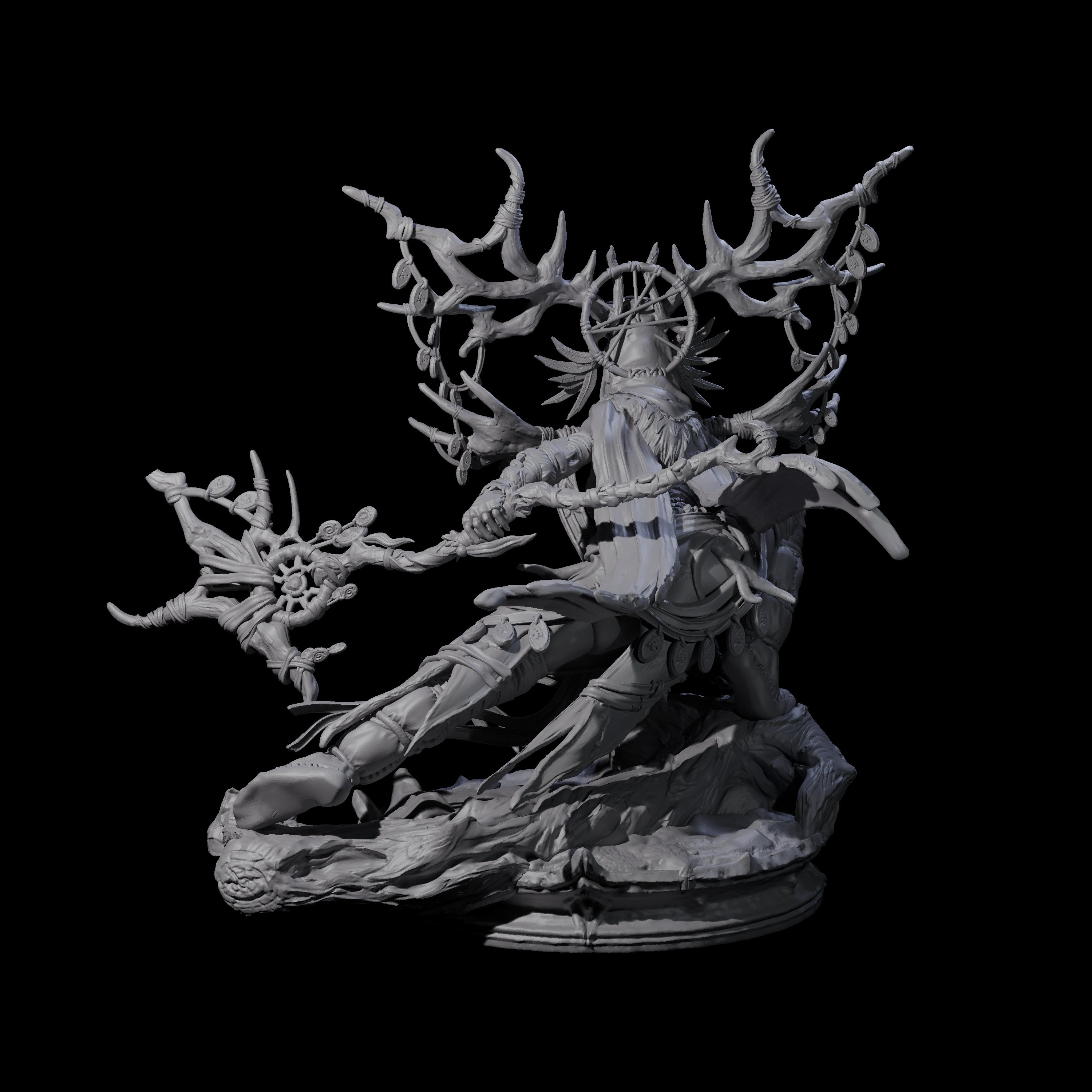 Crouching Dark Elf Master Druid Miniature for Dungeons and Dragons, Pathfinder or other TTRPGs