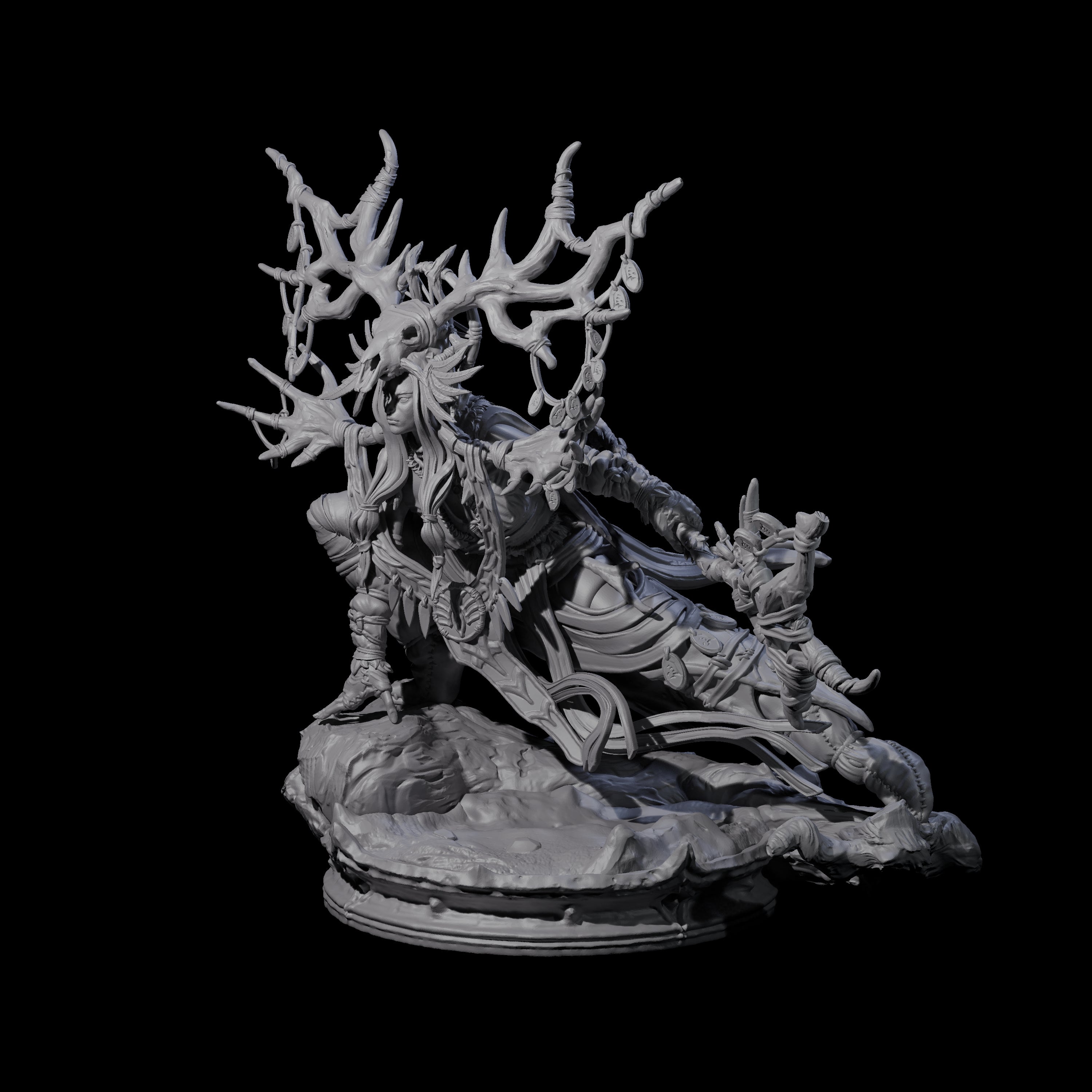 Crouching Dark Elf Master Druid Miniature for Dungeons and Dragons, Pathfinder or other TTRPGs