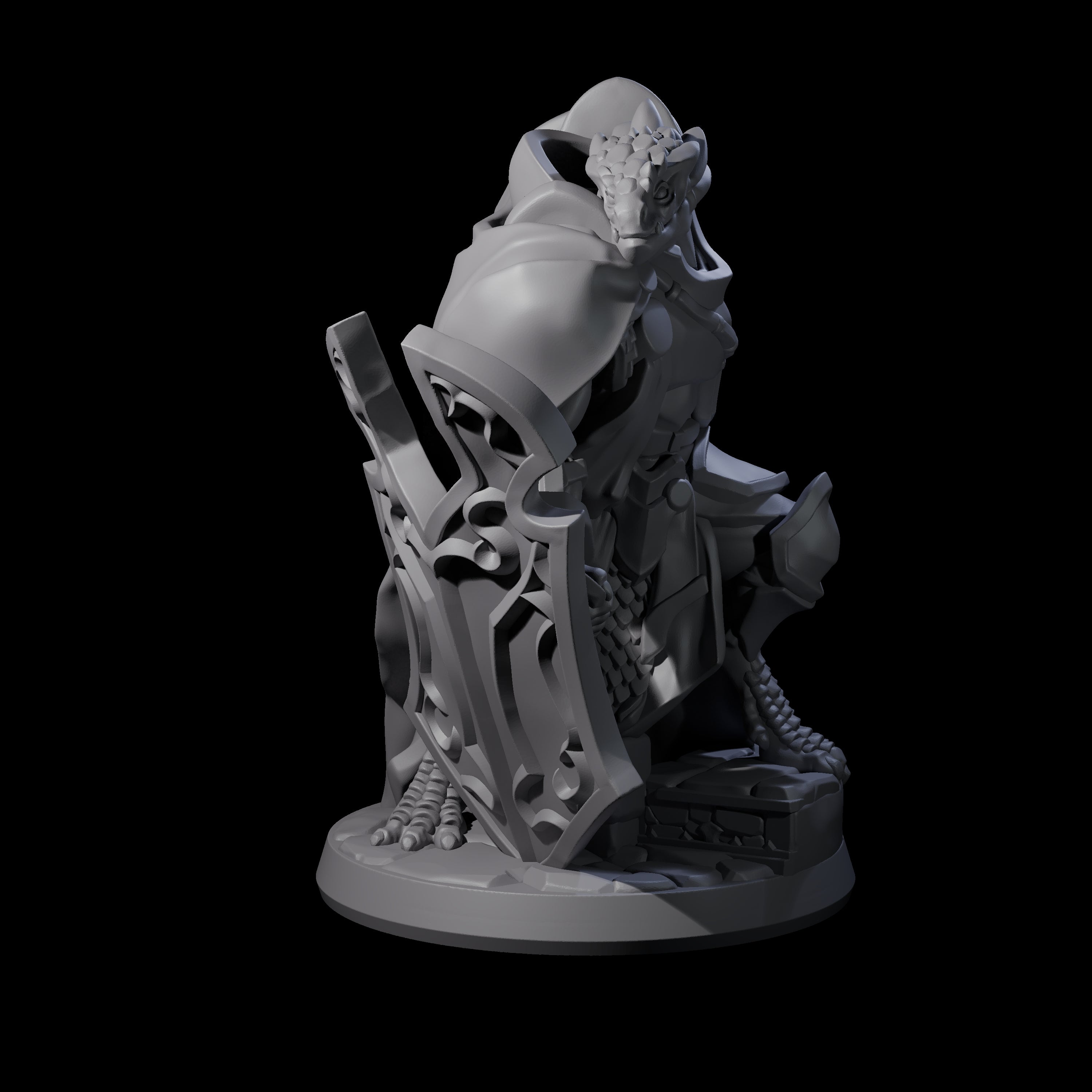 Crouching Dragonborn Paladin Miniature for Dungeons and Dragons, Pathfinder or other TTRPGs