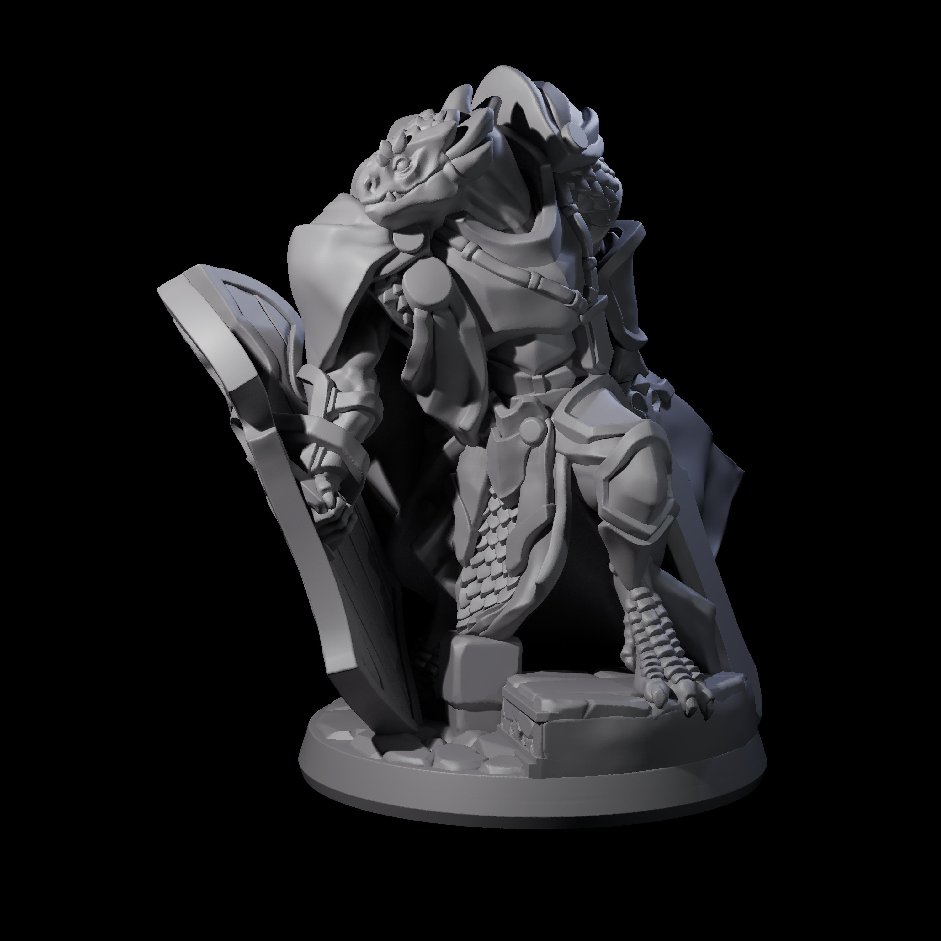 Crouching Dragonborn Paladin Miniature for Dungeons and Dragons, Pathfinder or other TTRPGs
