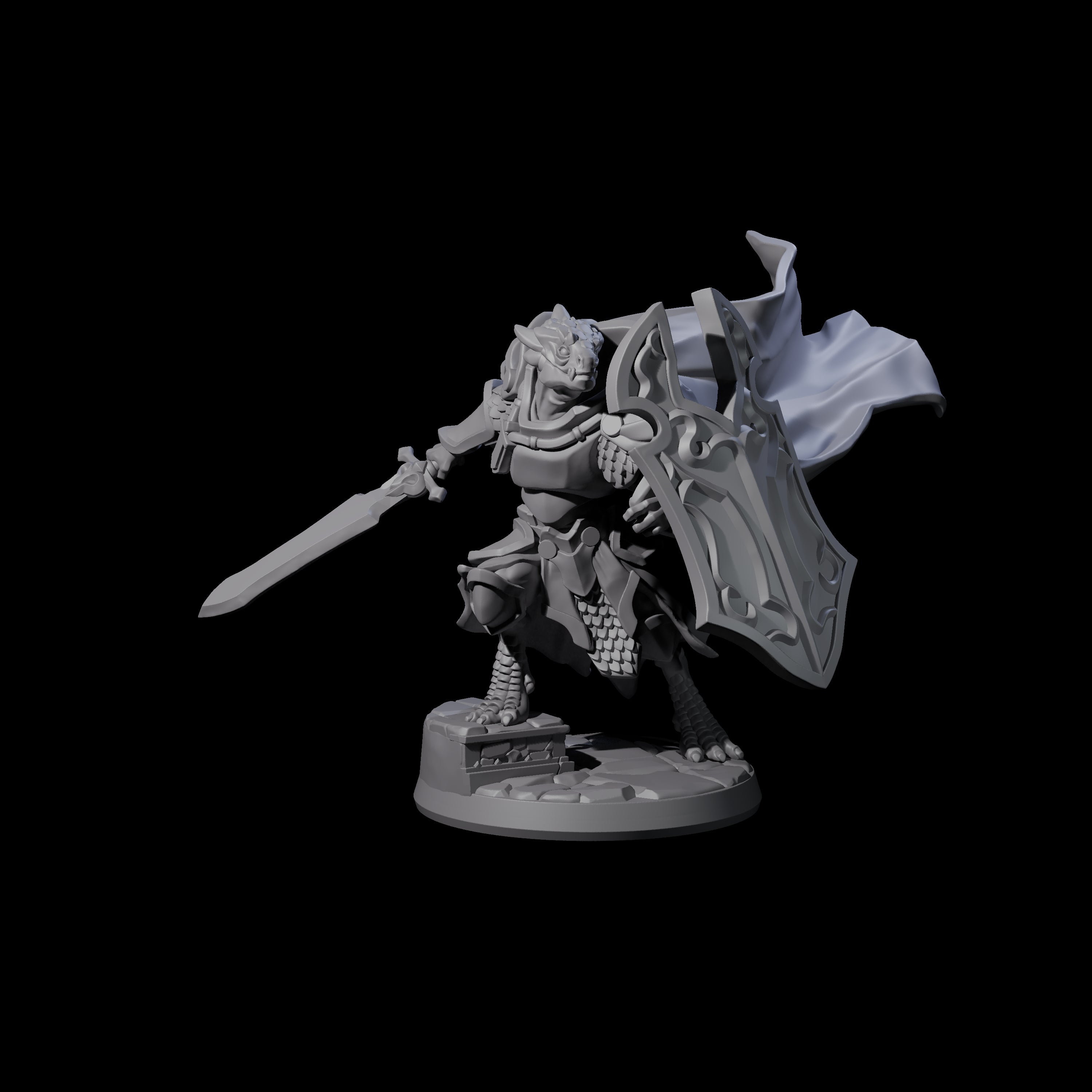 Crouching Dragonborn Paladin Miniature for Dungeons and Dragons, Pathfinder or other TTRPGs