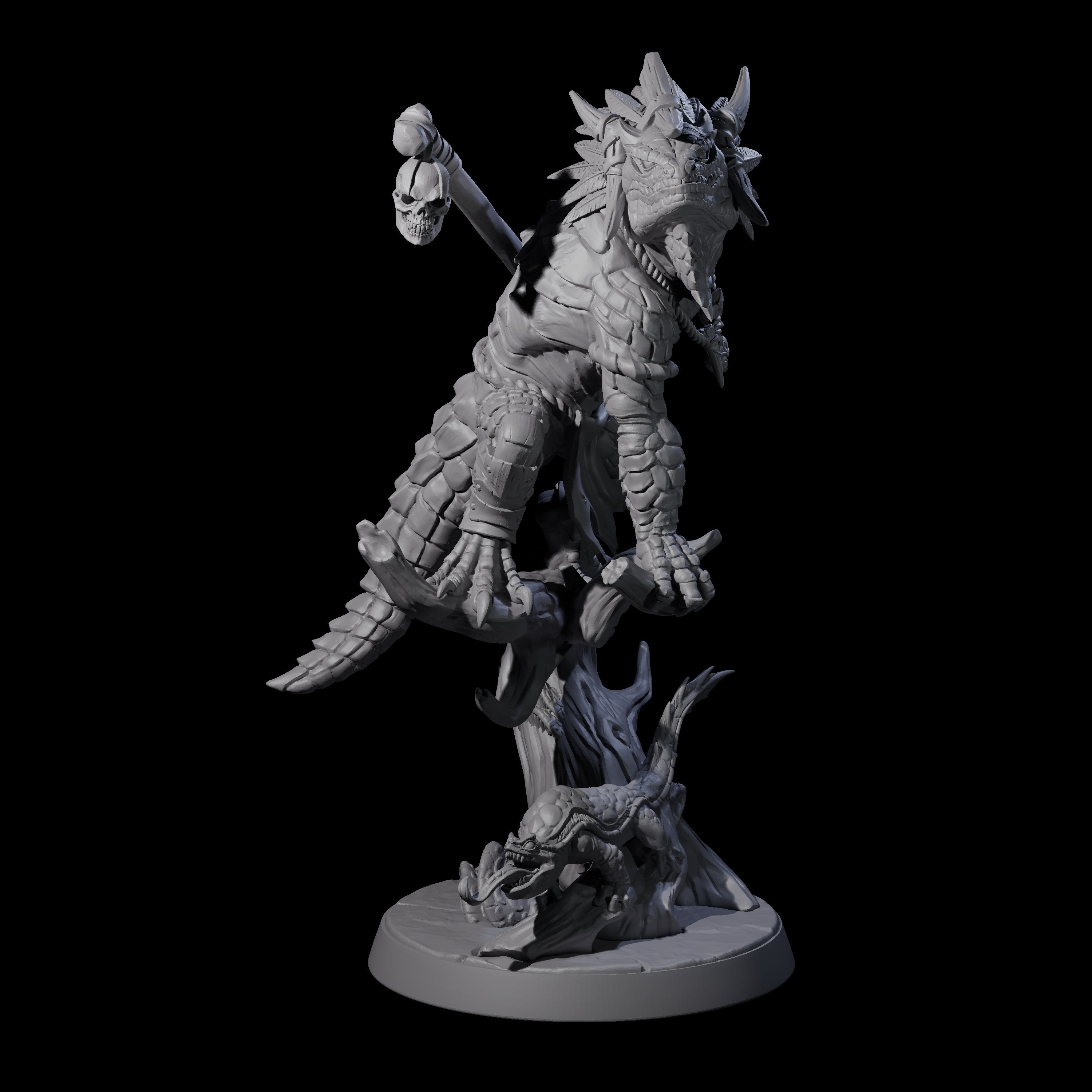 Crouching Lizardfolk Shaman Miniature for Dungeons and Dragons, Pathfinder or other TTRPGs