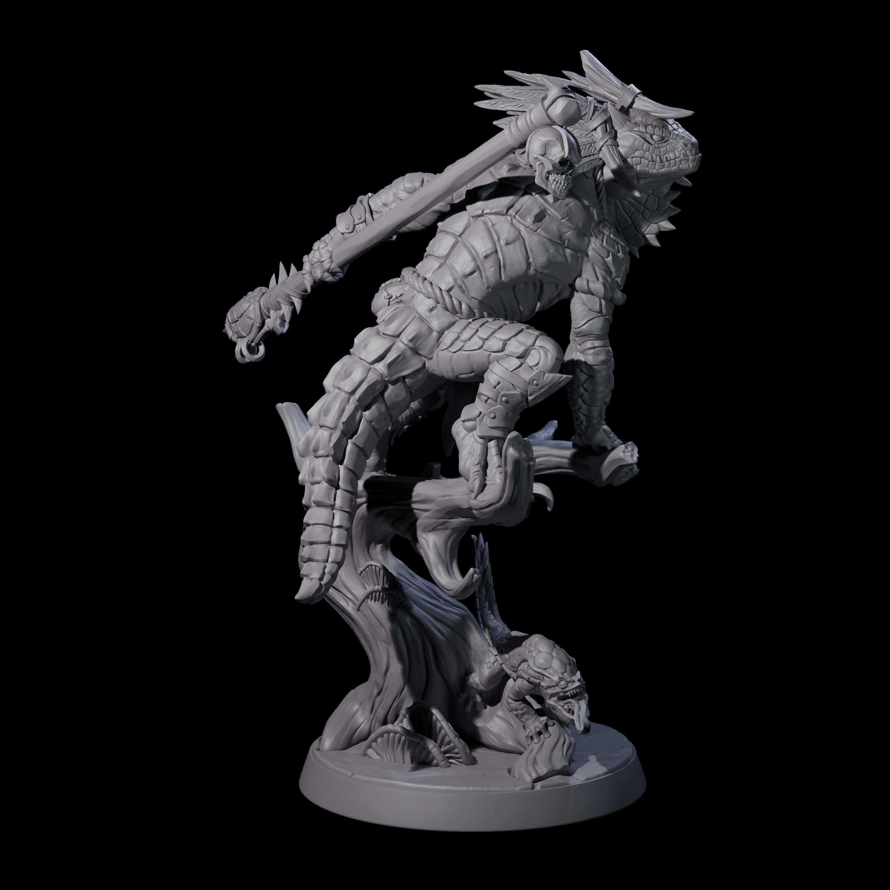Crouching Lizardfolk Shaman Miniature for Dungeons and Dragons, Pathfinder or other TTRPGs