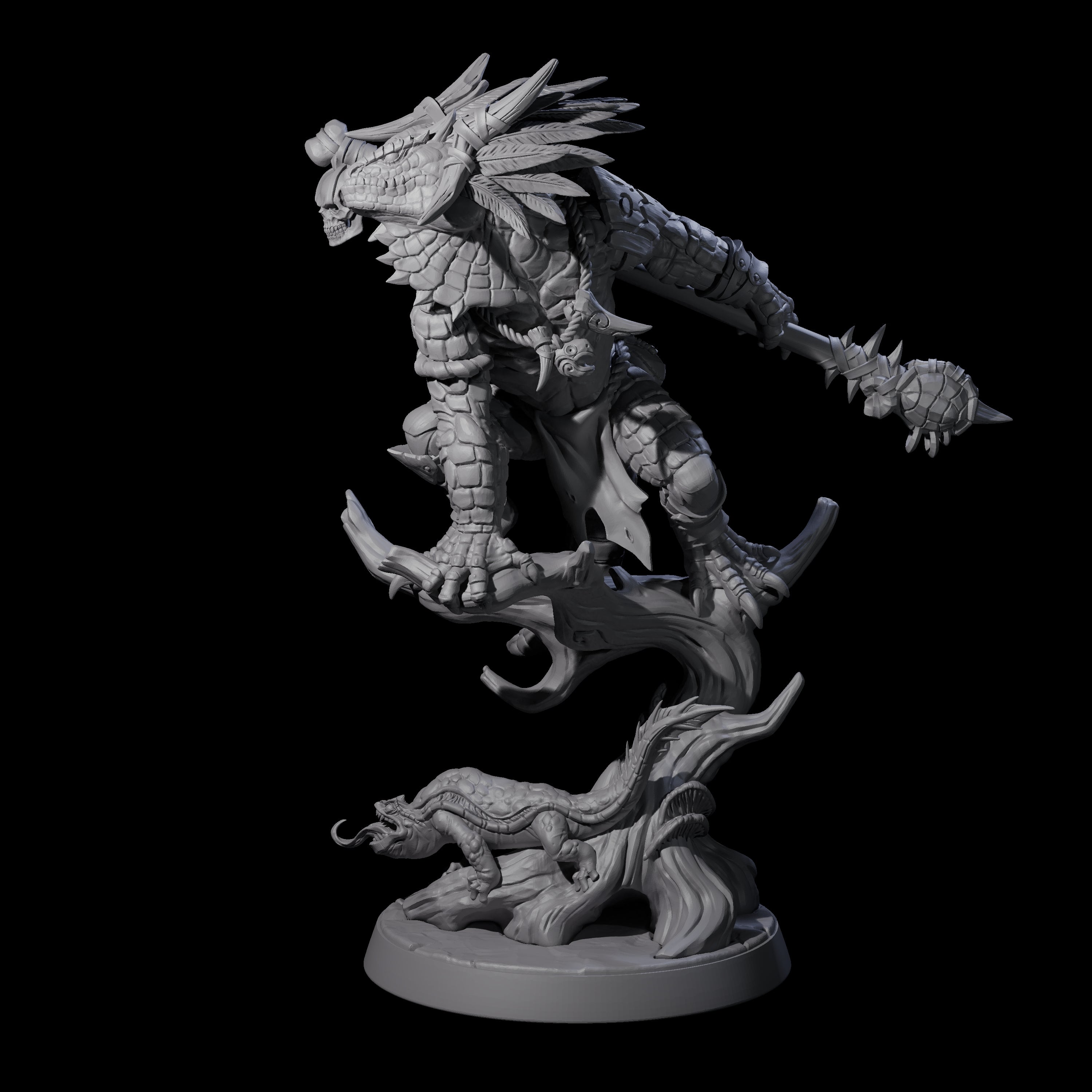 Crouching Lizardfolk Shaman Miniature for Dungeons and Dragons, Pathfinder or other TTRPGs