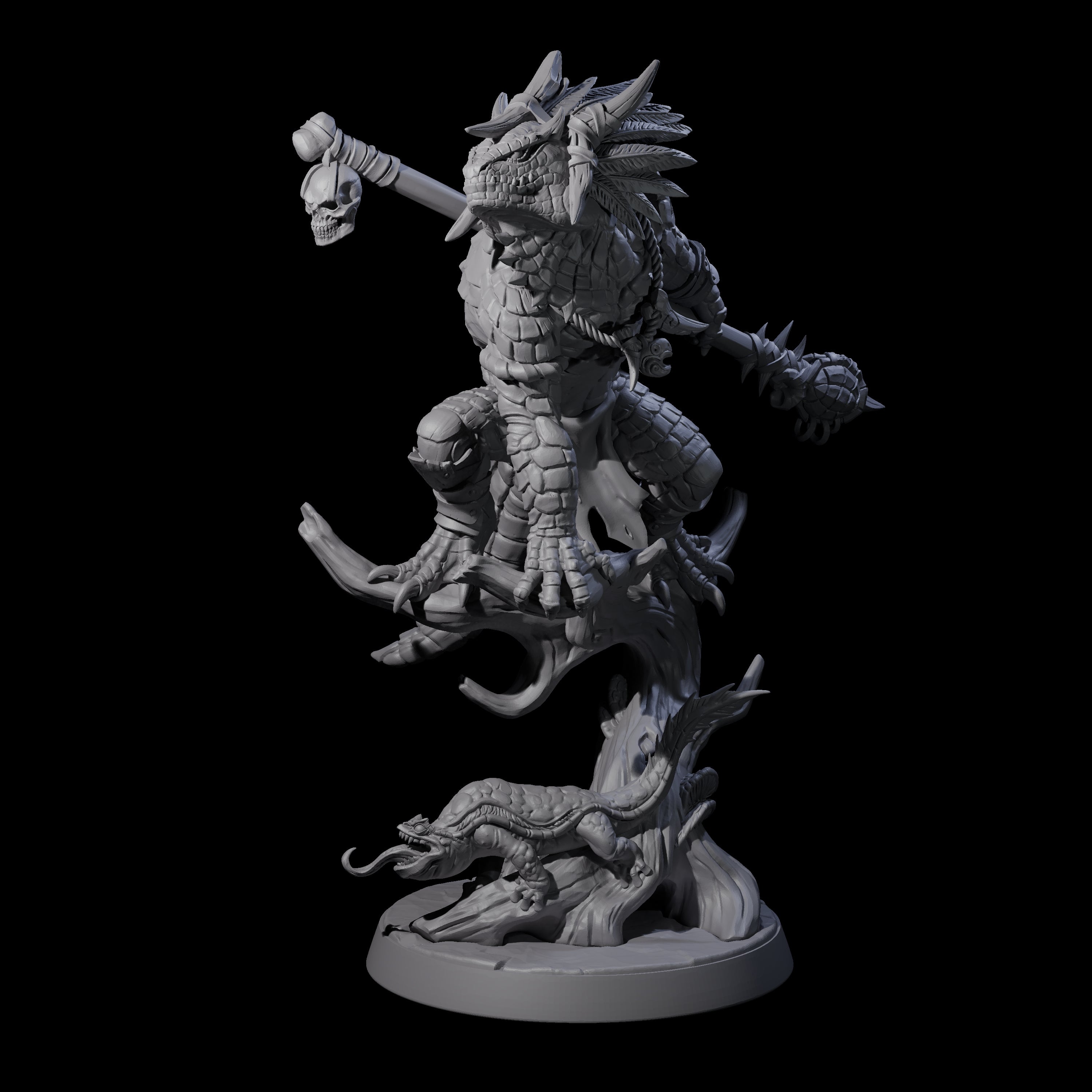 Crouching Lizardfolk Shaman Miniature for Dungeons and Dragons, Pathfinder or other TTRPGs