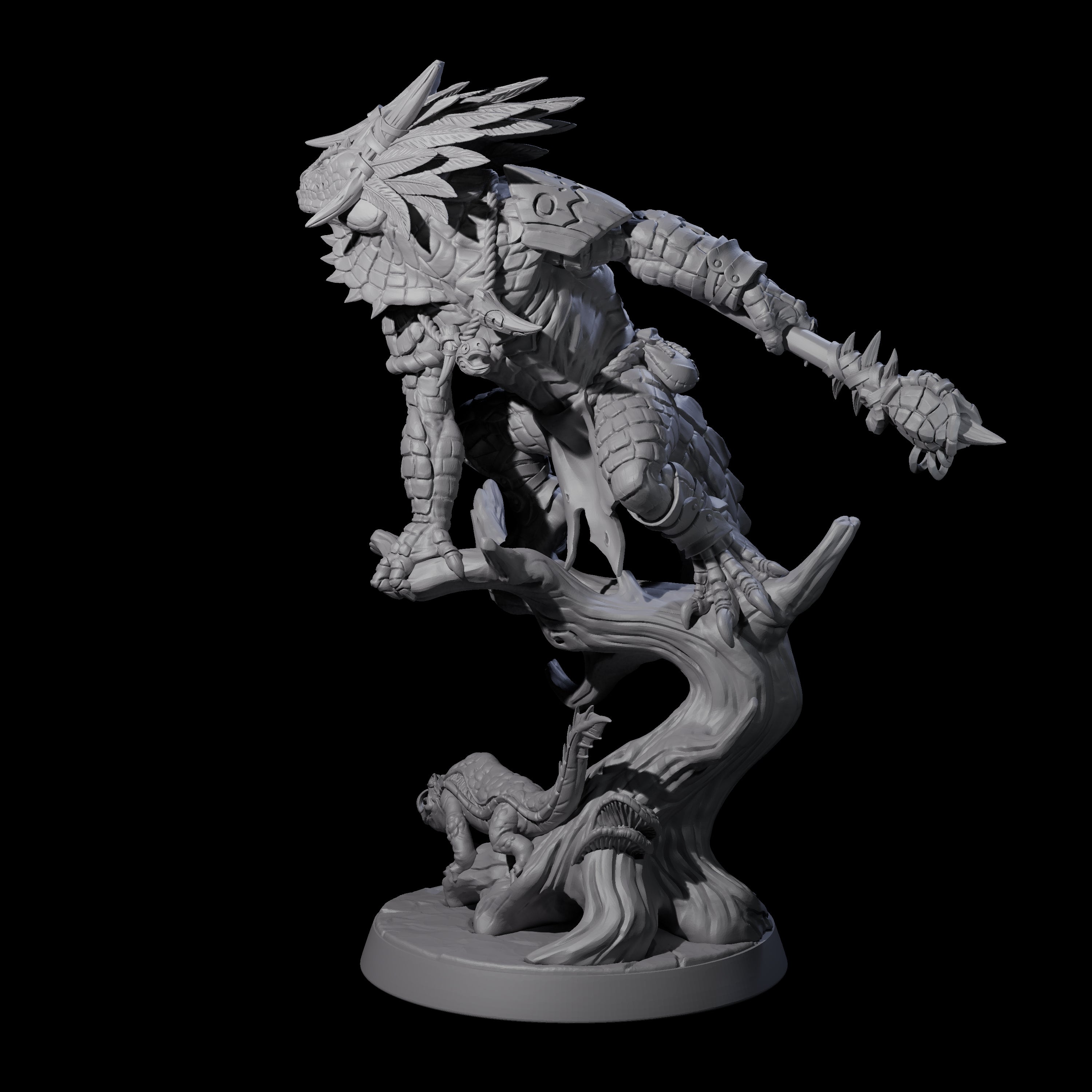 Crouching Lizardfolk Shaman Miniature for Dungeons and Dragons, Pathfinder or other TTRPGs