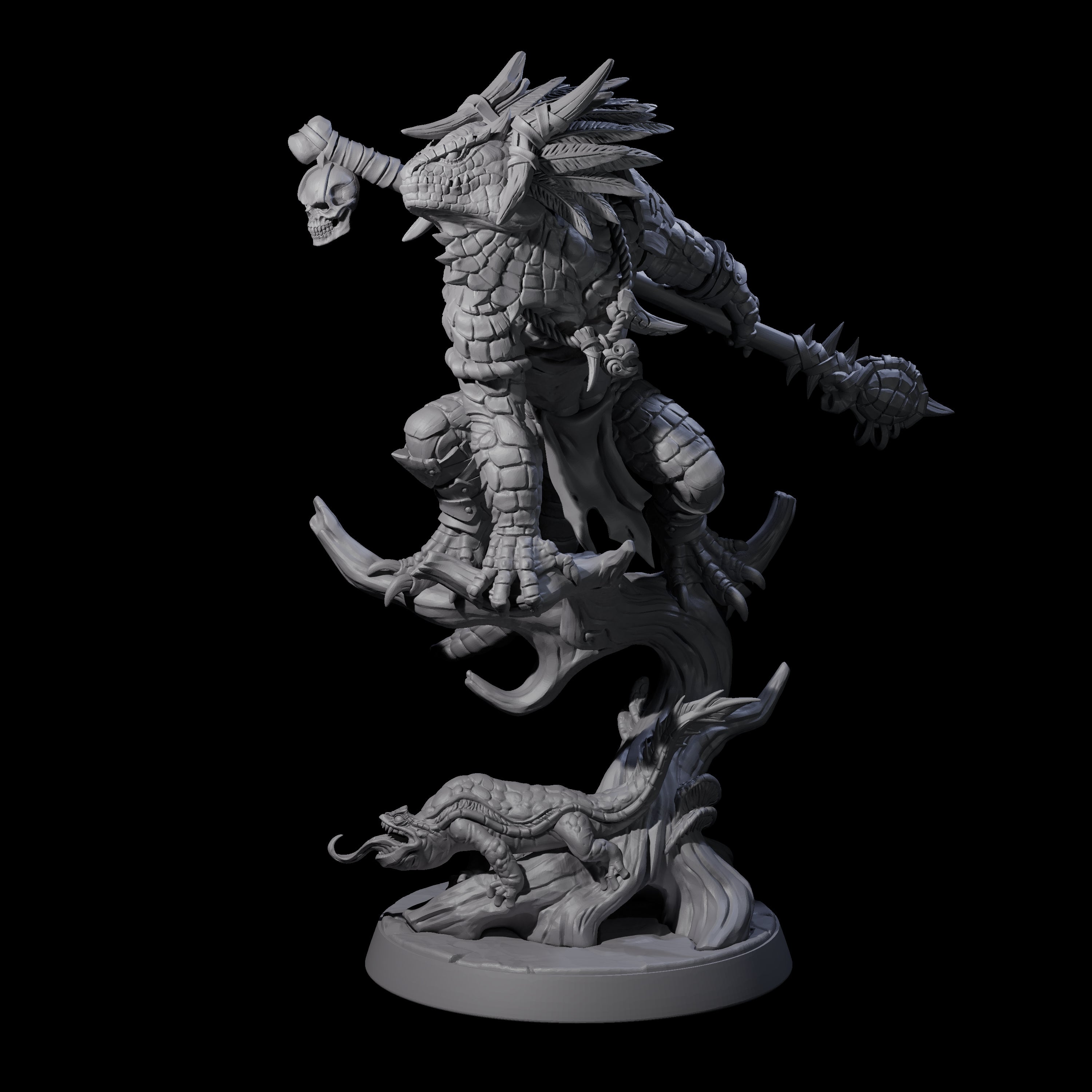 Crouching Lizardfolk Shaman Miniature for Dungeons and Dragons, Pathfinder or other TTRPGs