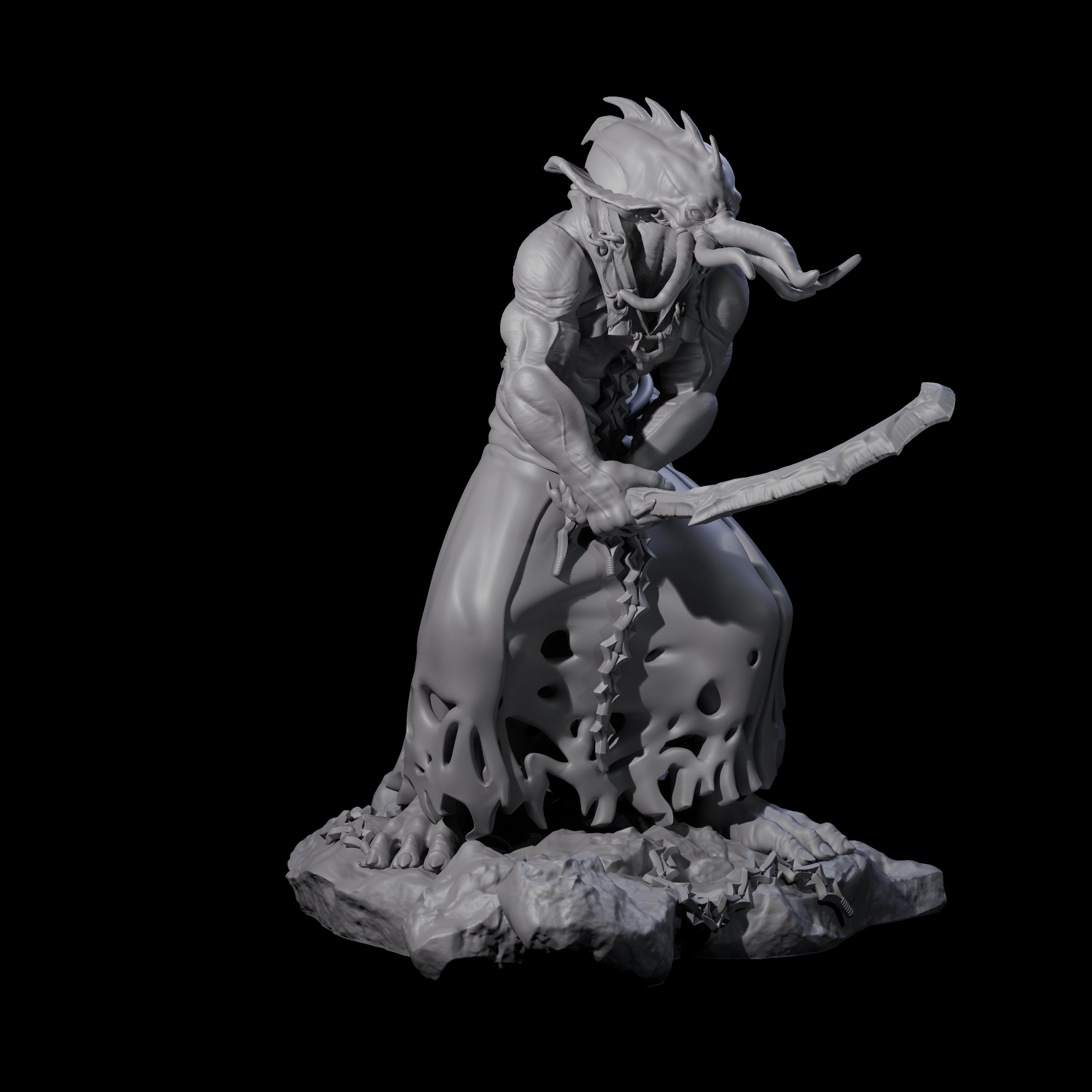 Crouching Mind Flayer Warrior B Miniature for Dungeons and Dragons, Pathfinder or other TTRPGs