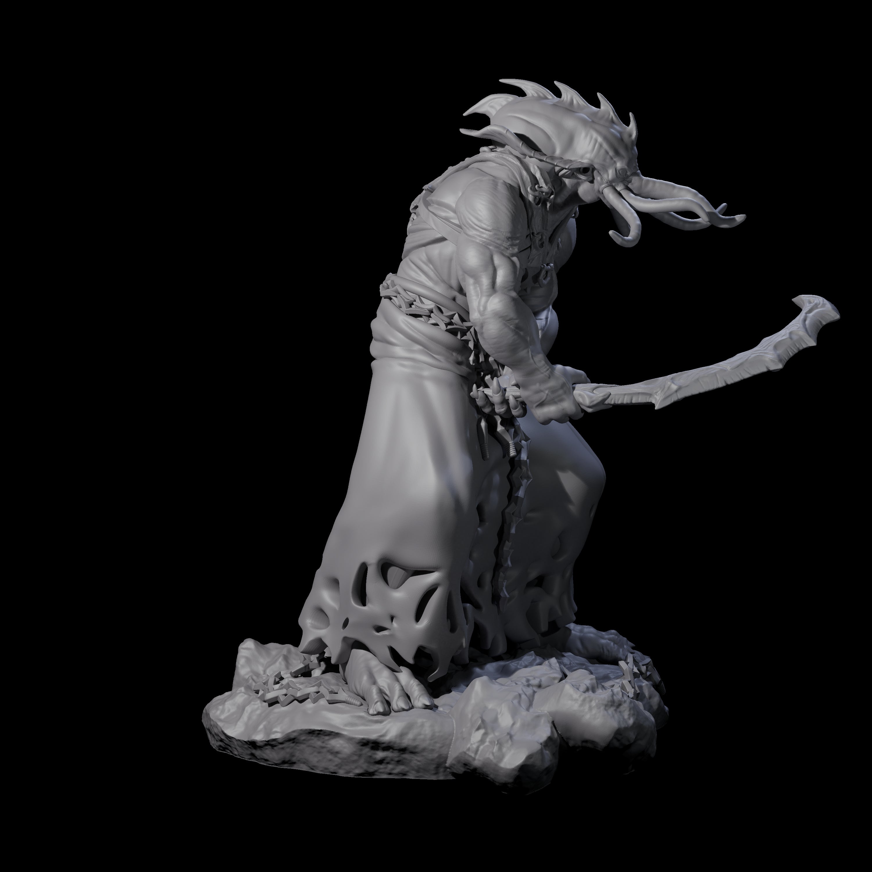 Crouching Mind Flayer Warrior B Miniature for Dungeons and Dragons, Pathfinder or other TTRPGs
