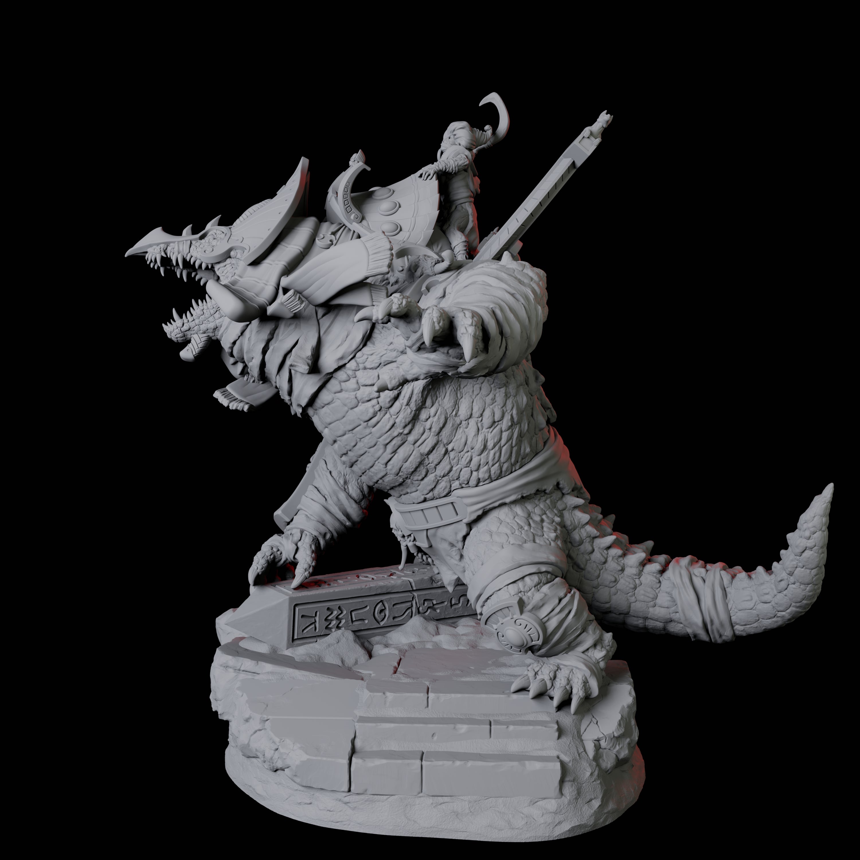 Cultist Riding Giant Crocodile B Miniature for Dungeons and Dragons, Pathfinder or other TTRPGs