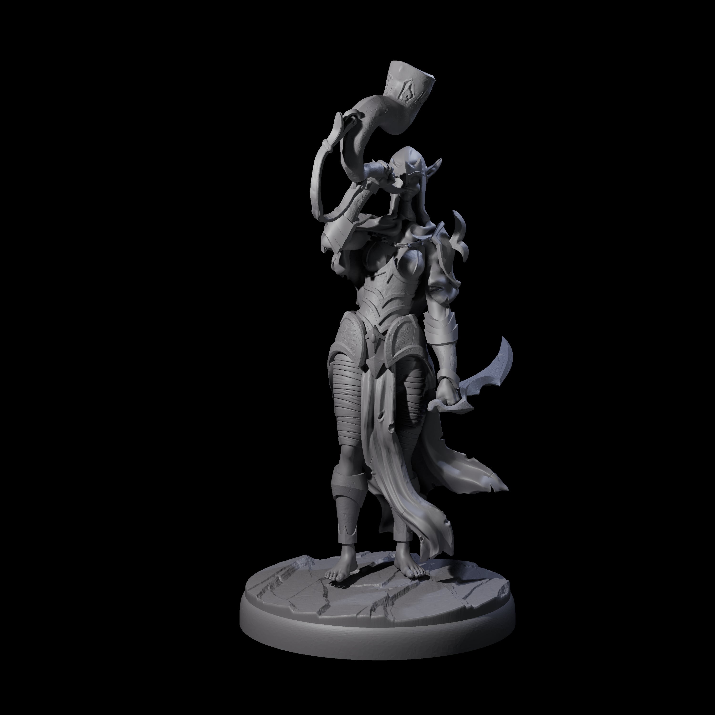 Dark Elf Trumpteer C Miniature for Dungeons and Dragons, Pathfinder or other TTRPGs