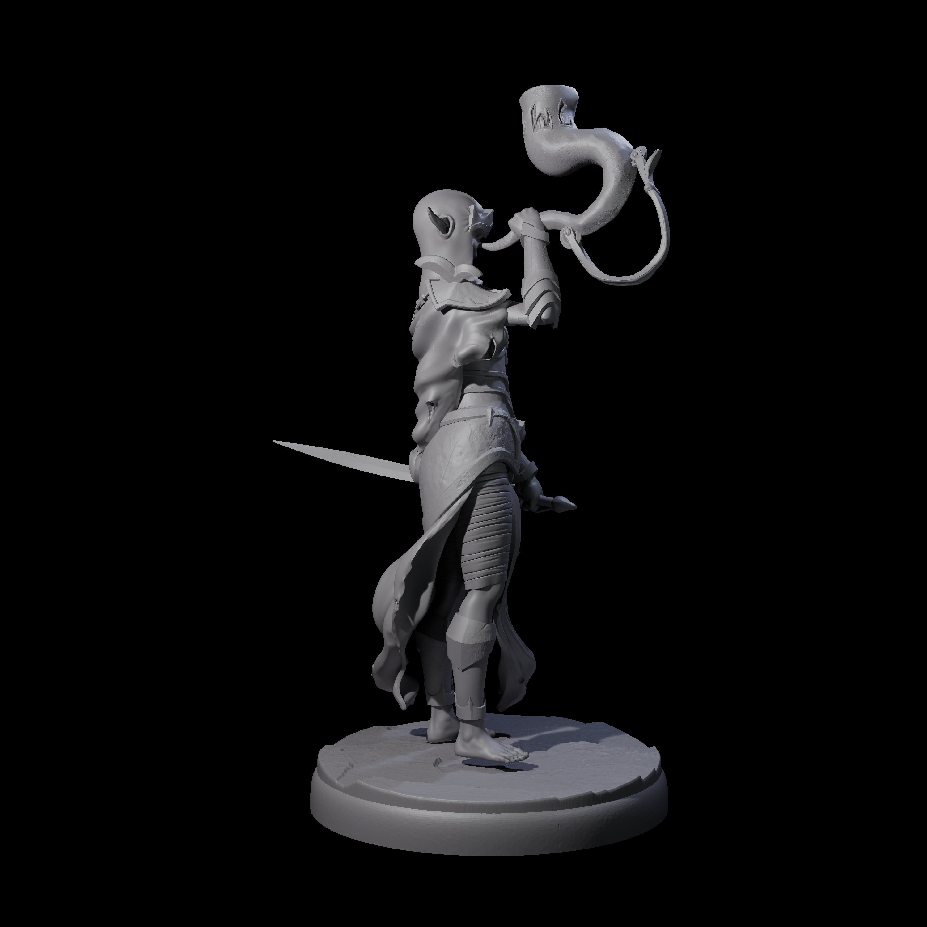 Dark Elf Trumpteer C Miniature for Dungeons and Dragons, Pathfinder or other TTRPGs