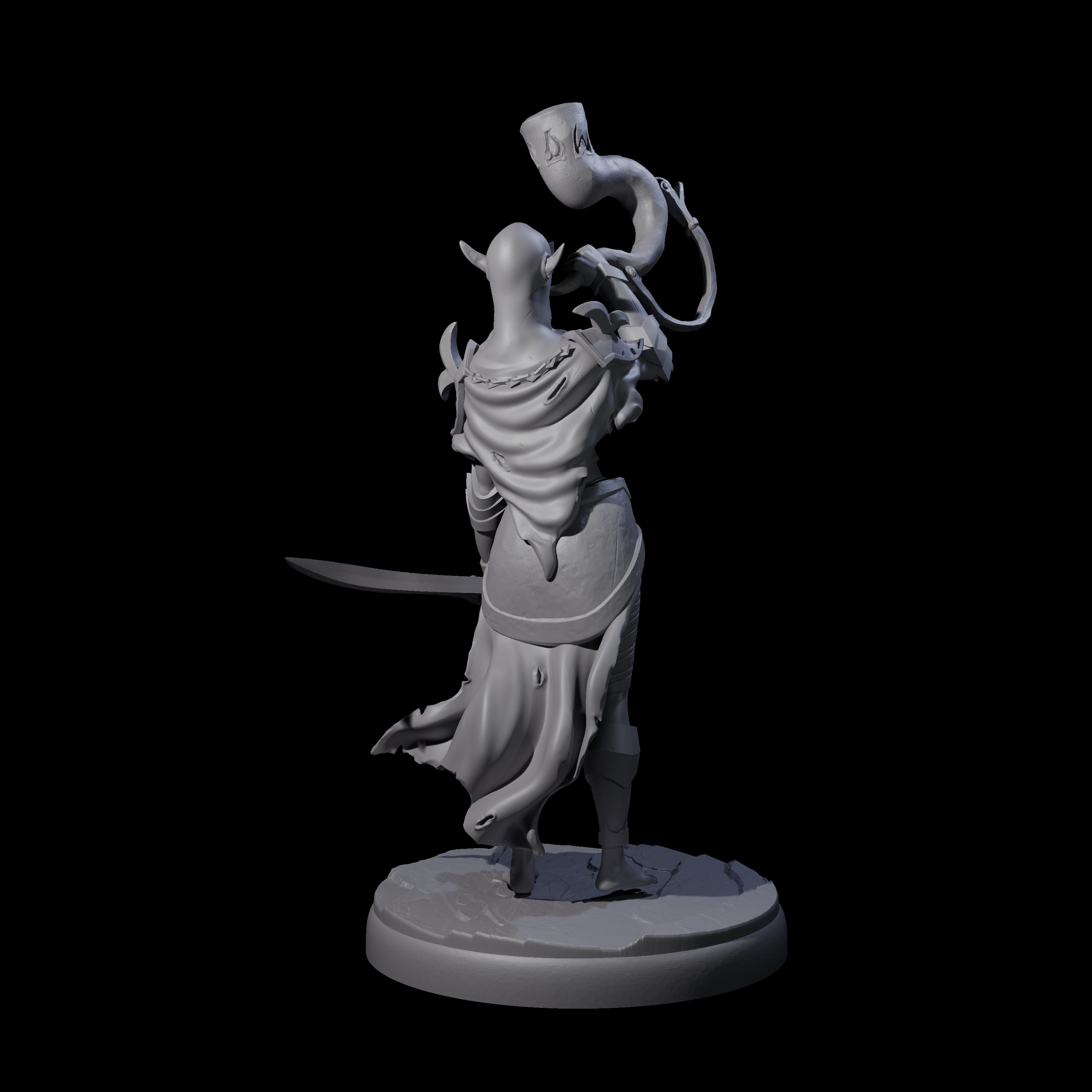 Dark Elf Trumpteer C Miniature for Dungeons and Dragons, Pathfinder or other TTRPGs