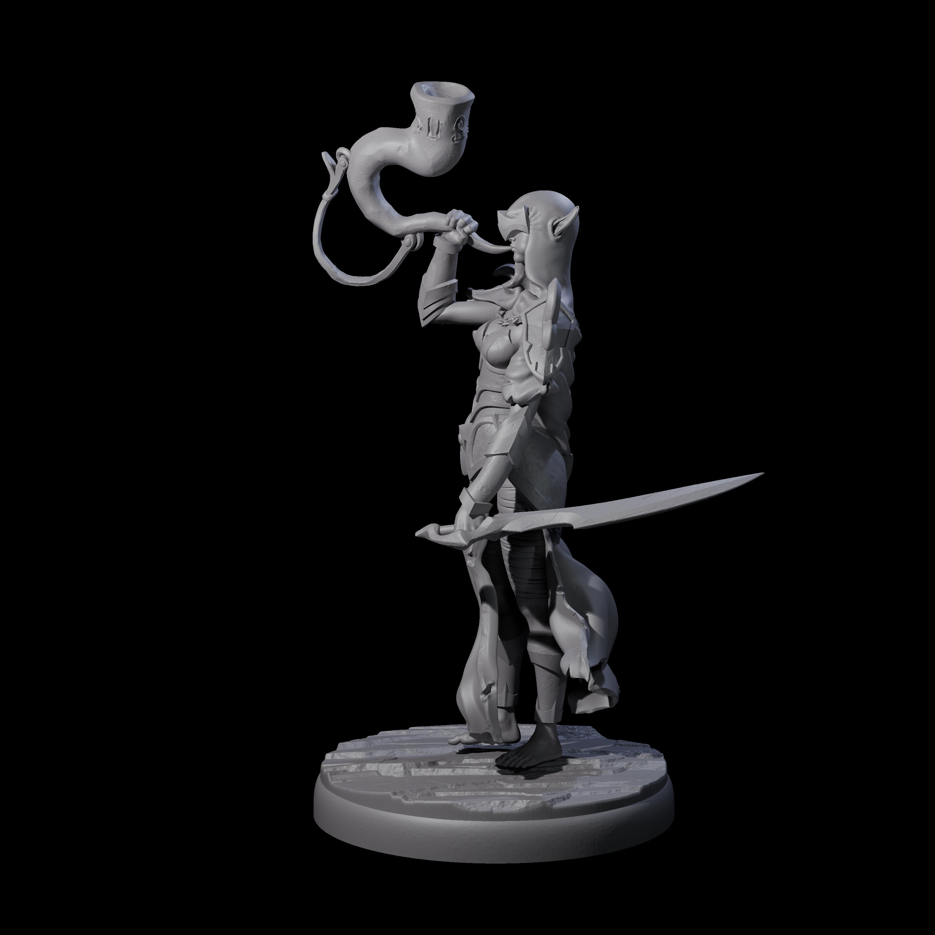 Dark Elf Trumpteer C Miniature for Dungeons and Dragons, Pathfinder or other TTRPGs
