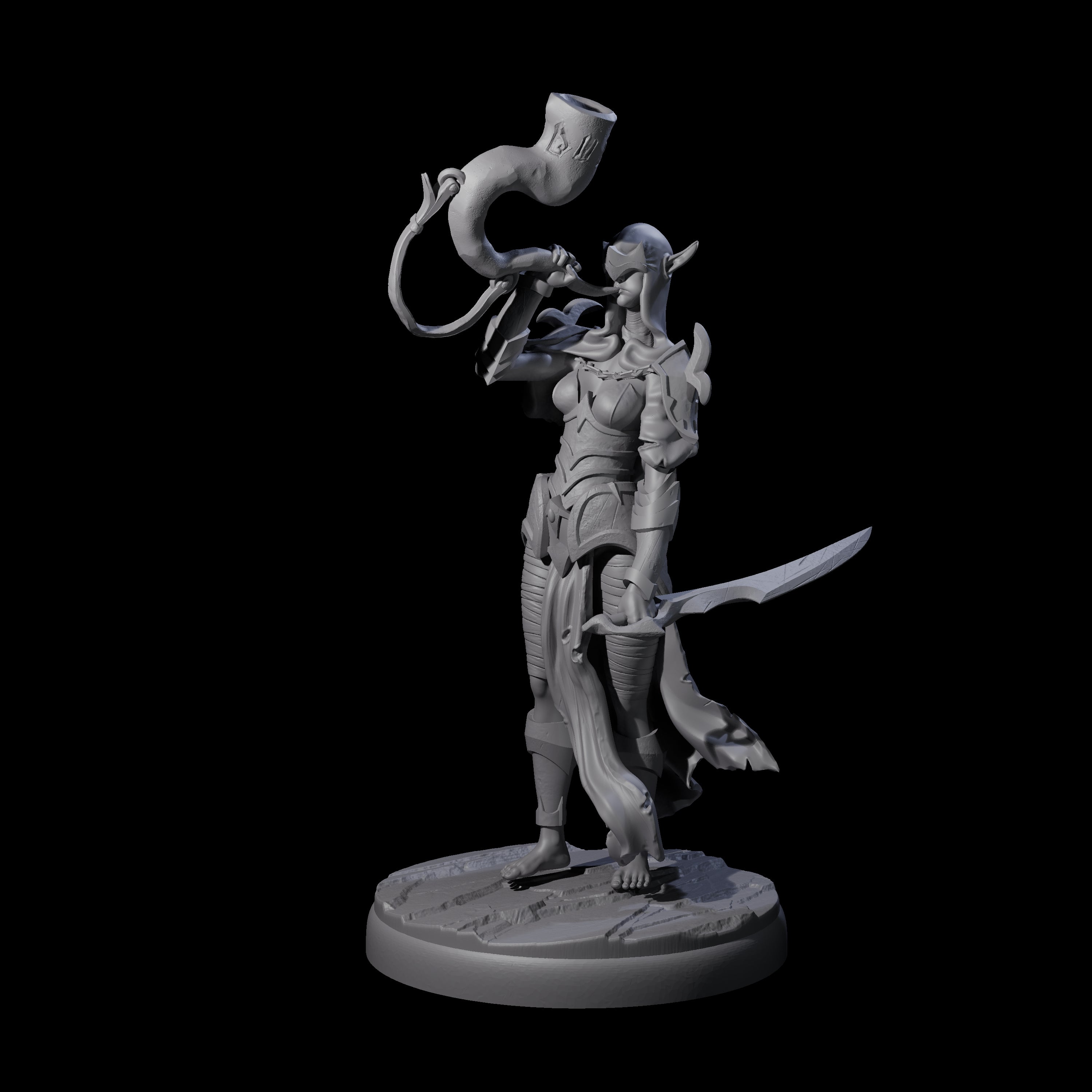Dark Elf Trumpteer C Miniature for Dungeons and Dragons, Pathfinder or other TTRPGs