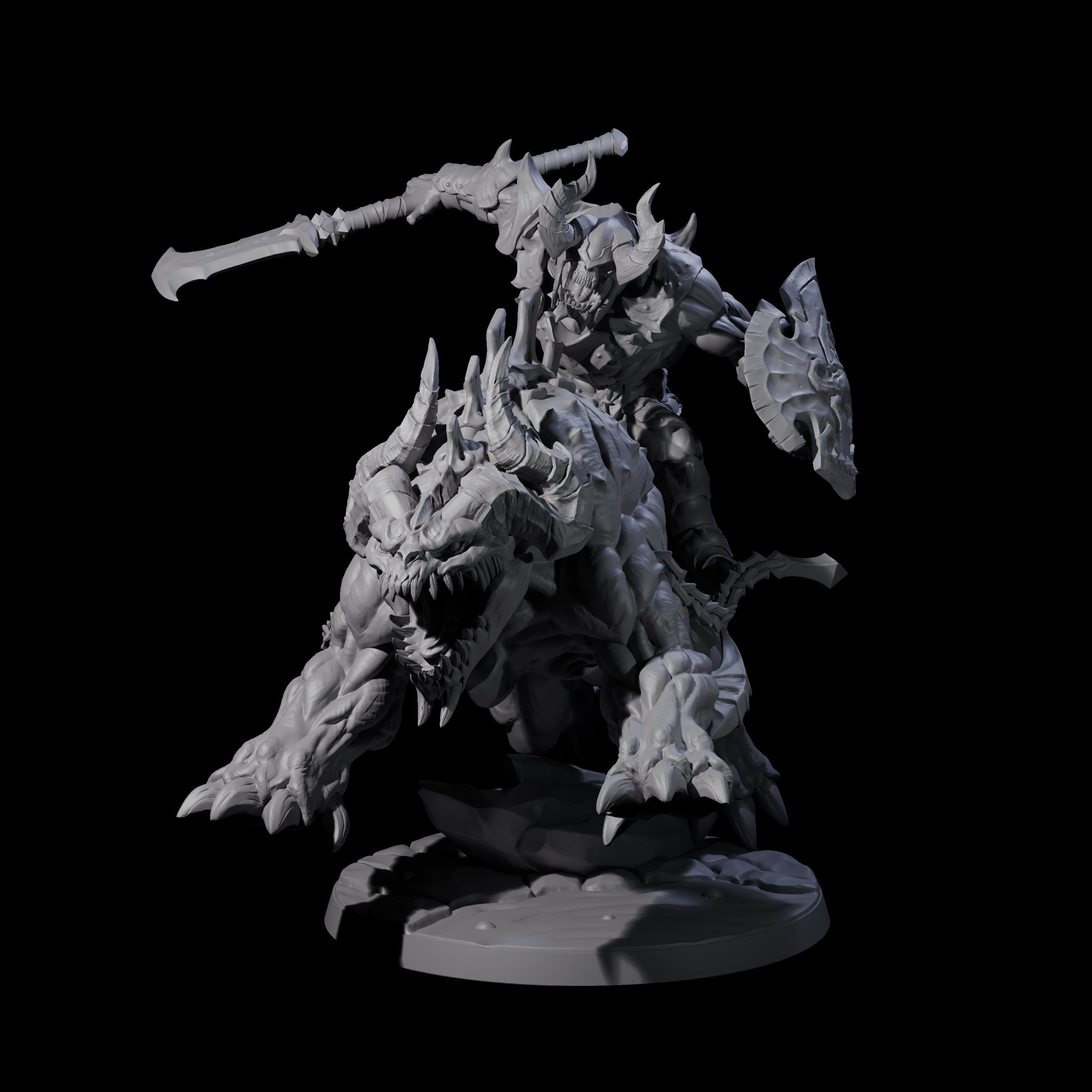 Demonic Ravager riding Hellhound A Miniature for Dungeons and Dragons, Pathfinder or other TTRPGs