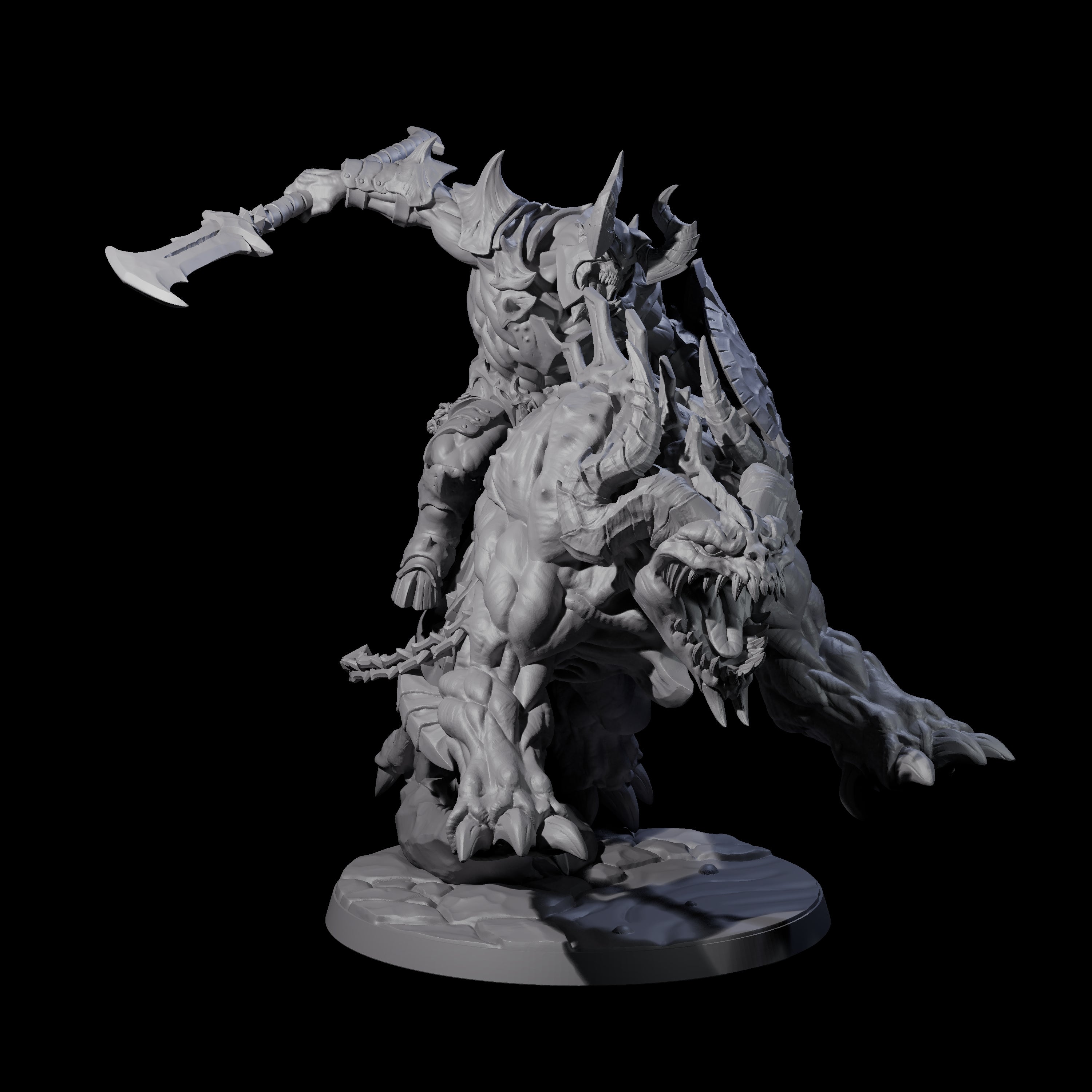 Demonic Ravager riding Hellhound A Miniature for Dungeons and Dragons, Pathfinder or other TTRPGs