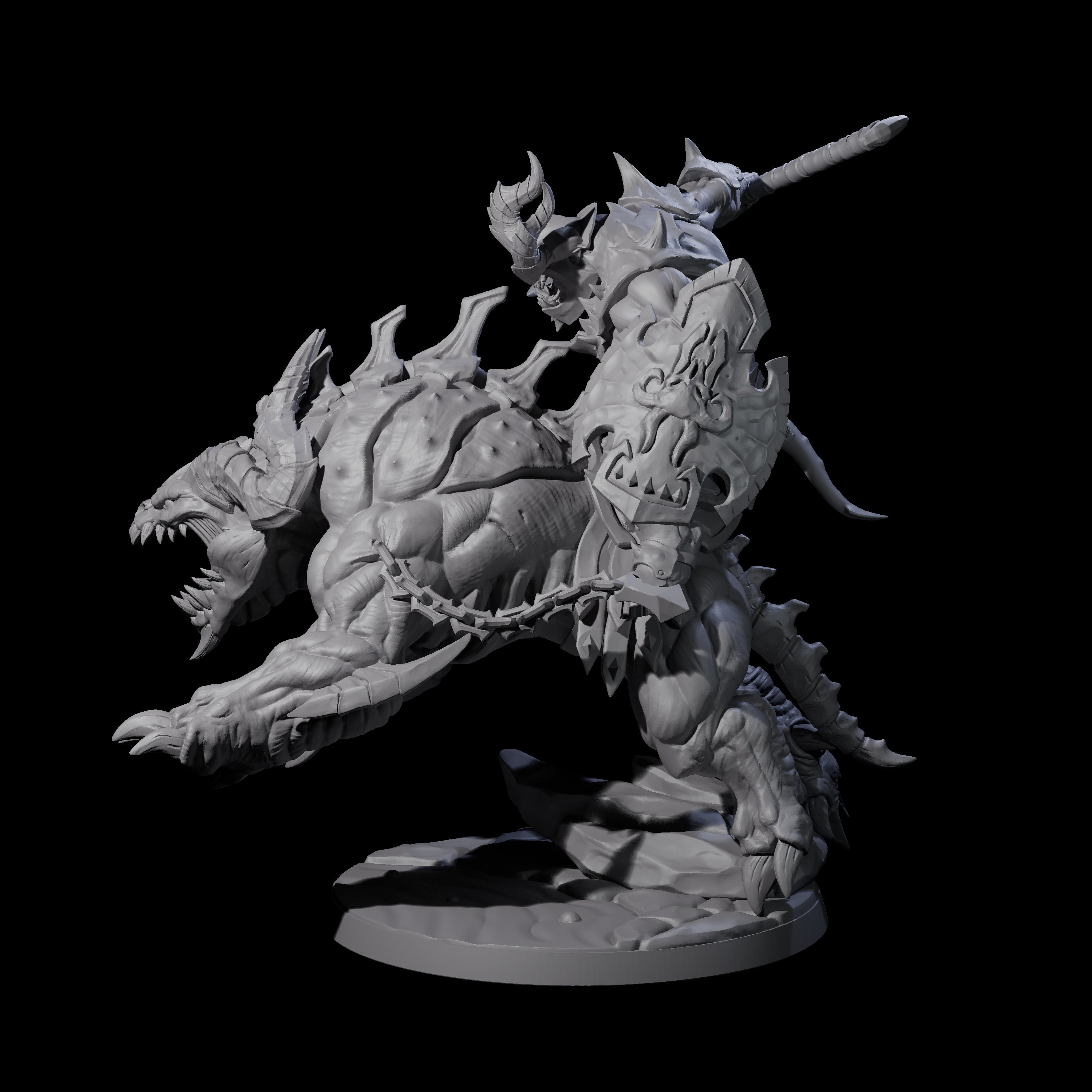Demonic Ravager riding Hellhound A Miniature for Dungeons and Dragons, Pathfinder or other TTRPGs