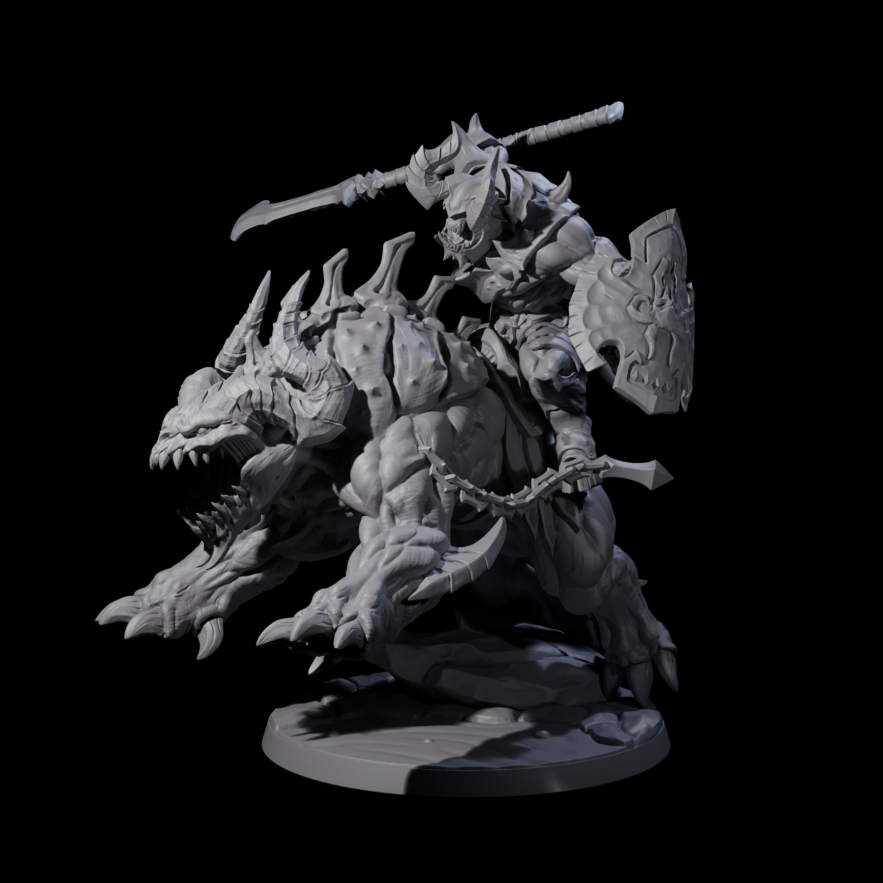 Demonic Ravager riding Hellhound A Miniature for Dungeons and Dragons, Pathfinder or other TTRPGs
