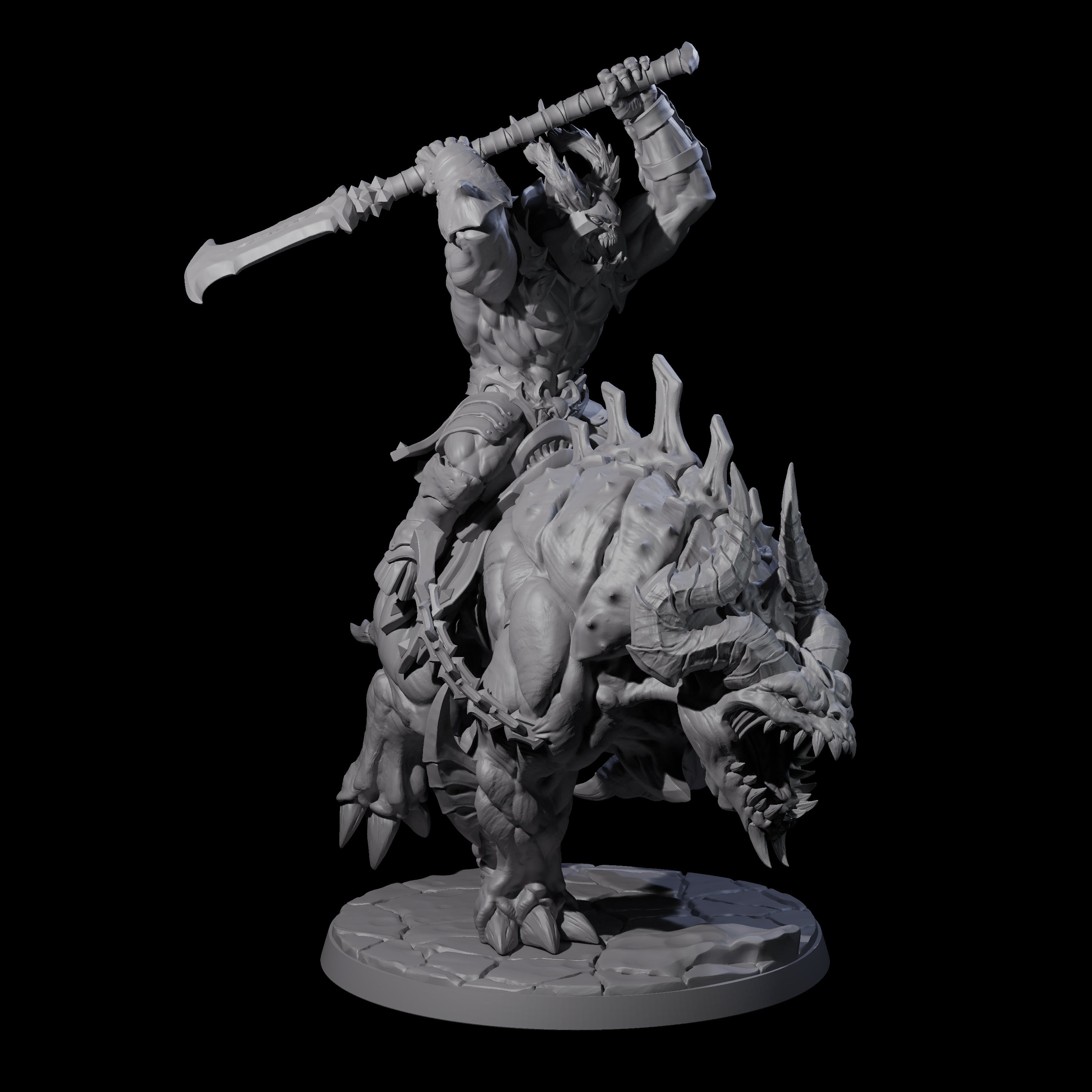 Demonic Ravager riding Hellhound B Miniature for Dungeons and Dragons, Pathfinder or other TTRPGs