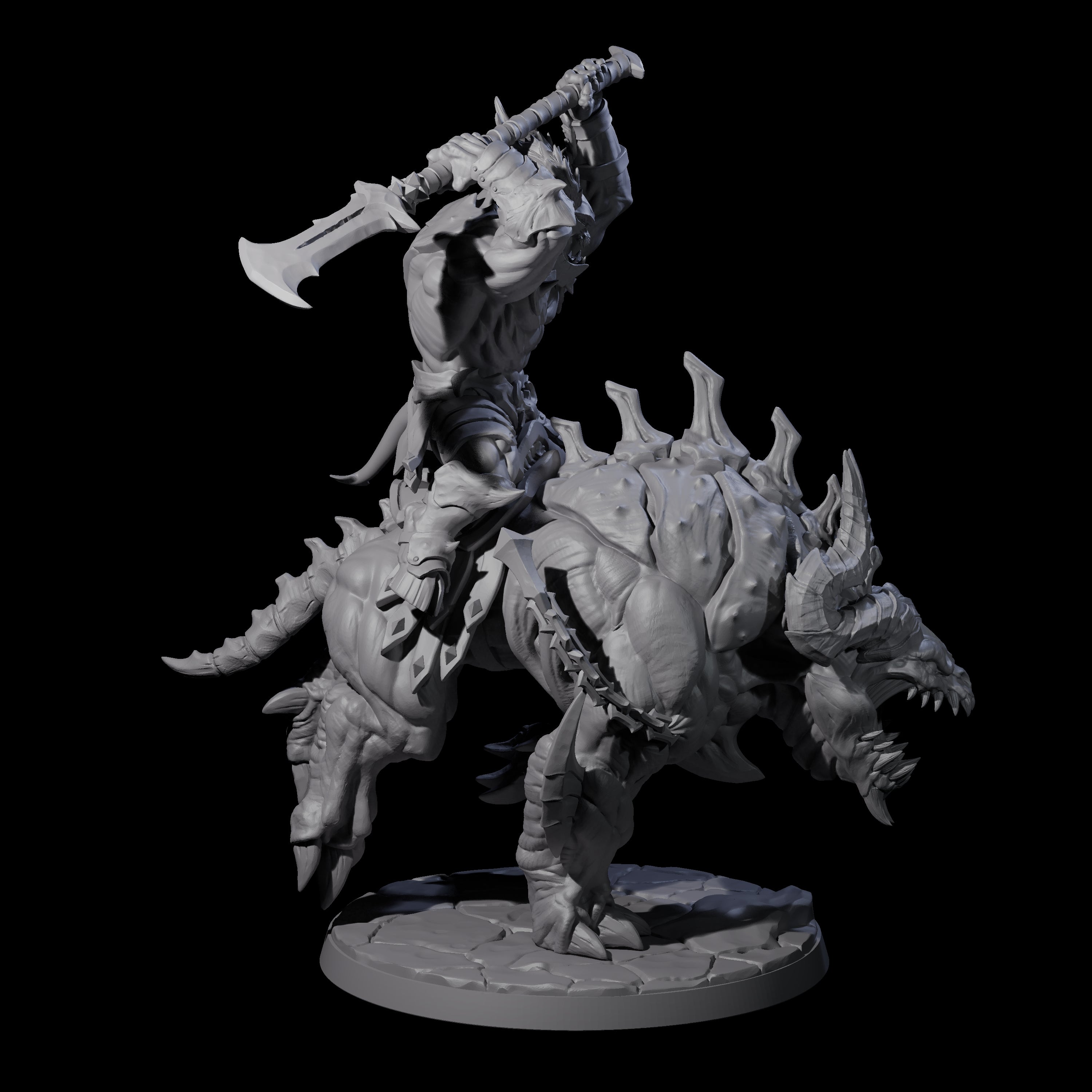 Demonic Ravager riding Hellhound B Miniature for Dungeons and Dragons, Pathfinder or other TTRPGs