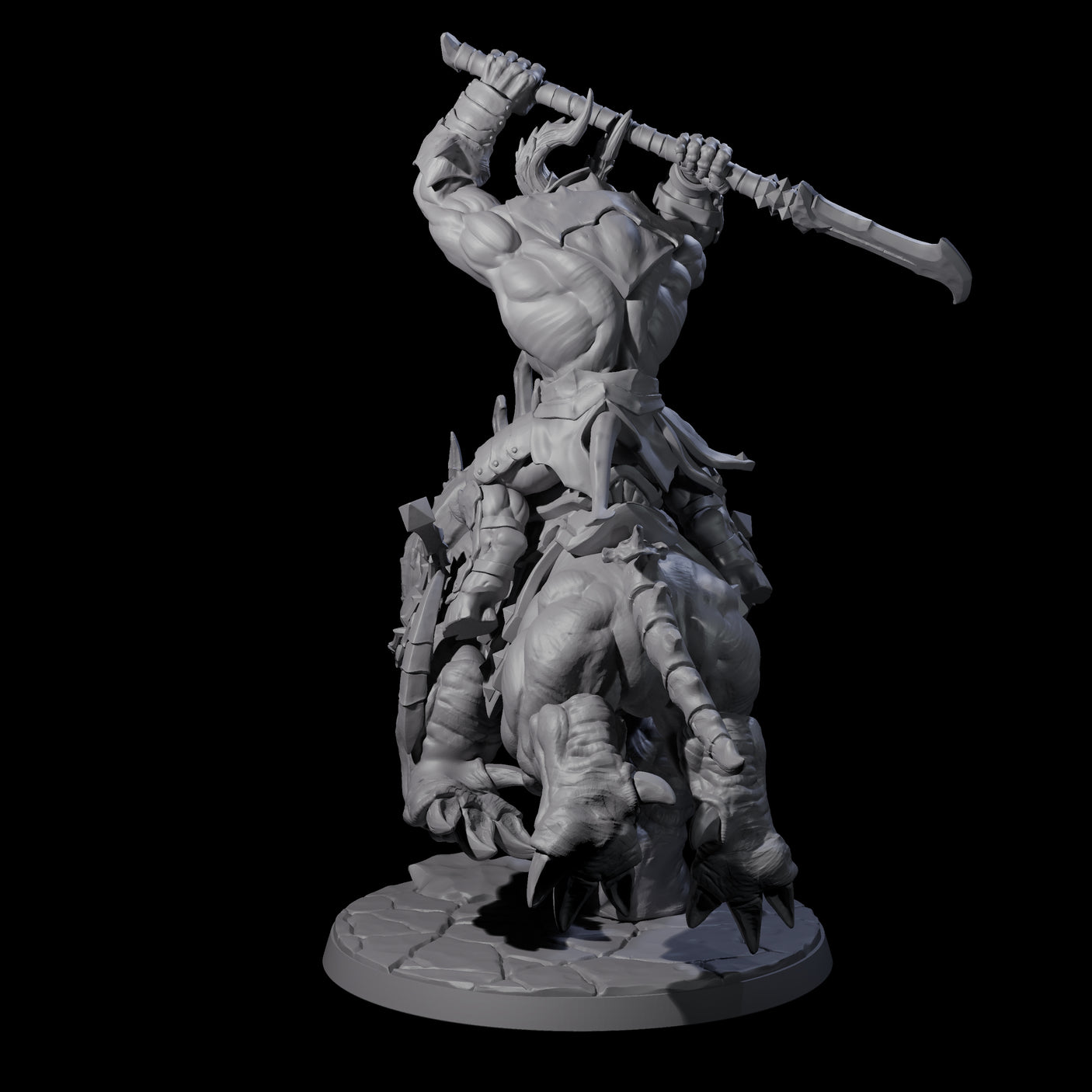 Demonic Ravager riding Hellhound B Miniature for Dungeons and Dragons, Pathfinder or other TTRPGs