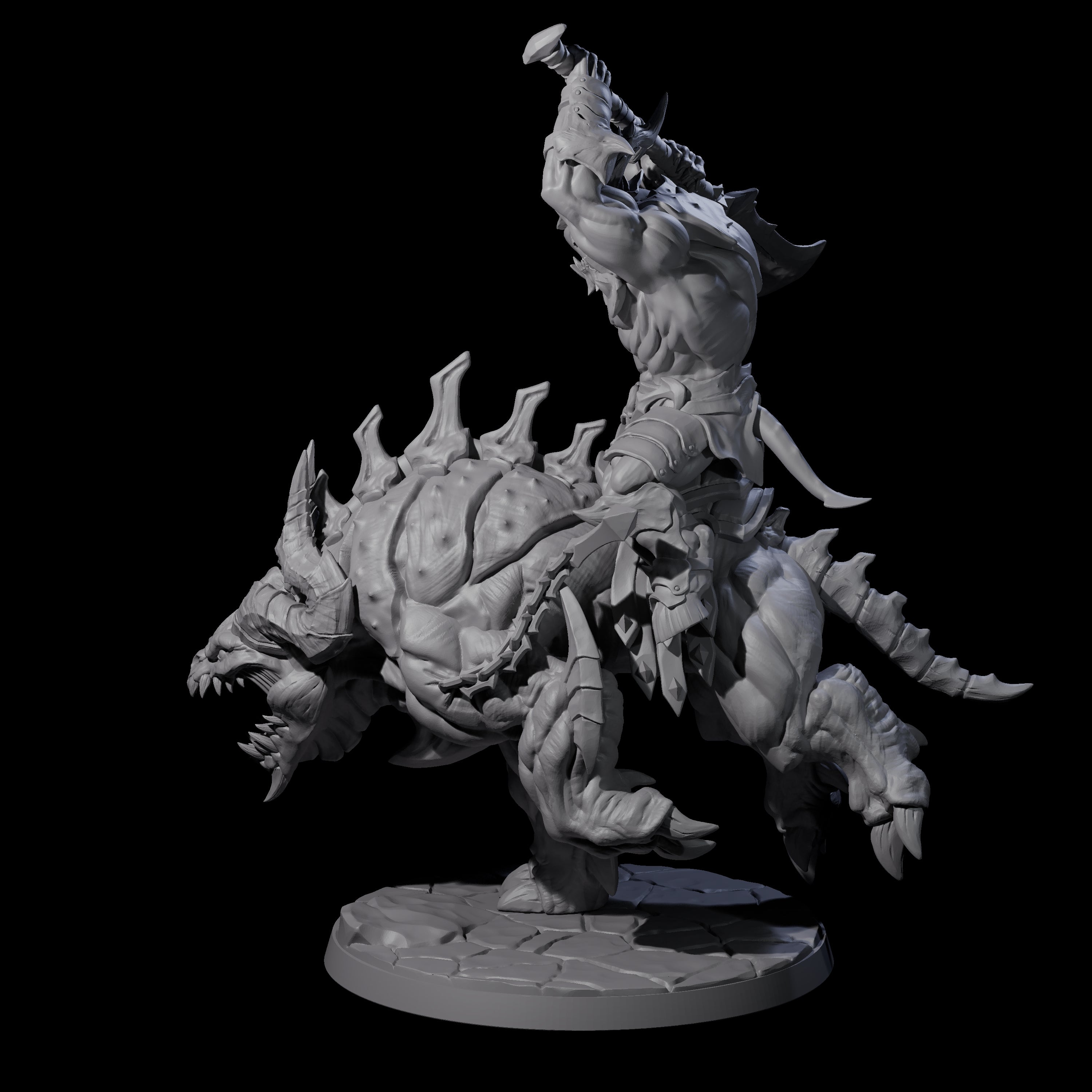Demonic Ravager riding Hellhound B Miniature for Dungeons and Dragons, Pathfinder or other TTRPGs