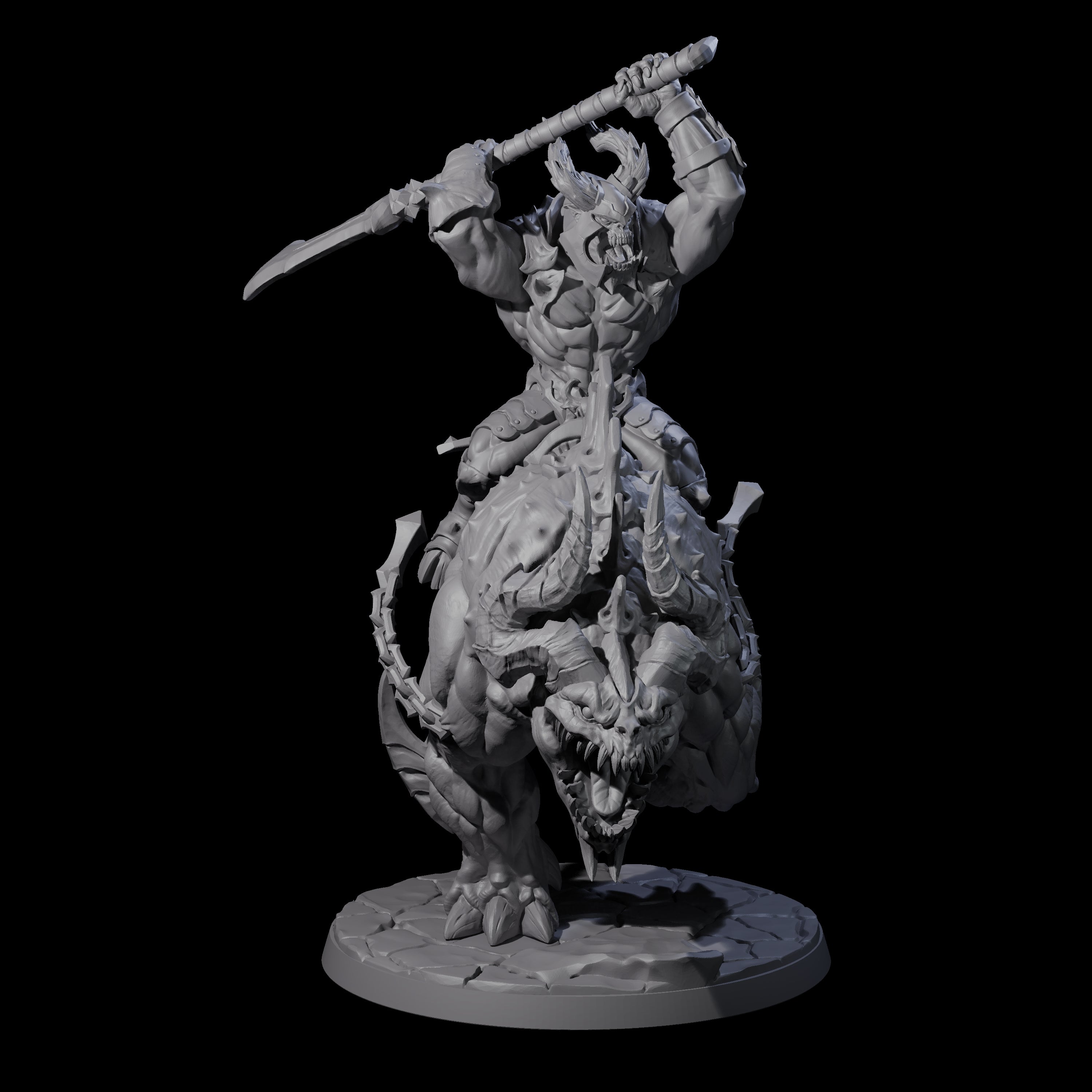 Demonic Ravager riding Hellhound B Miniature for Dungeons and Dragons, Pathfinder or other TTRPGs