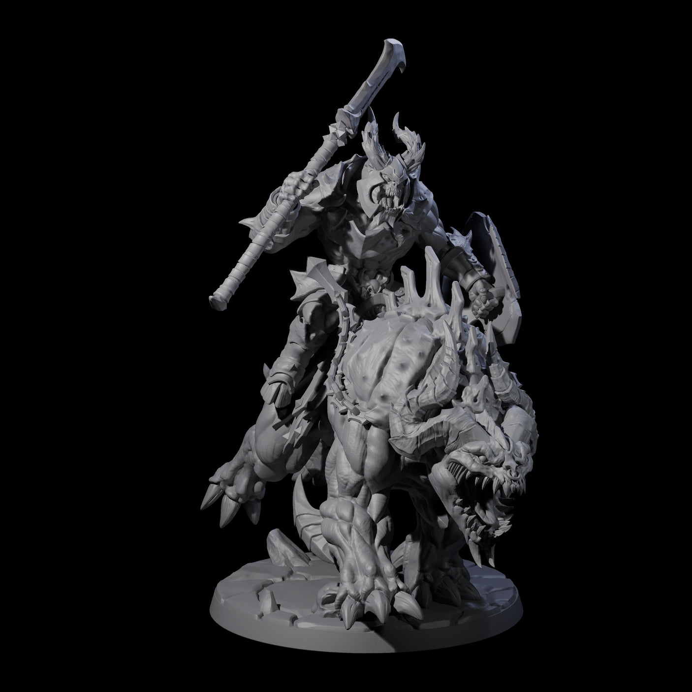 Demonic Ravager riding Hellhound C Miniature for Dungeons and Dragons, Pathfinder or other TTRPGs
