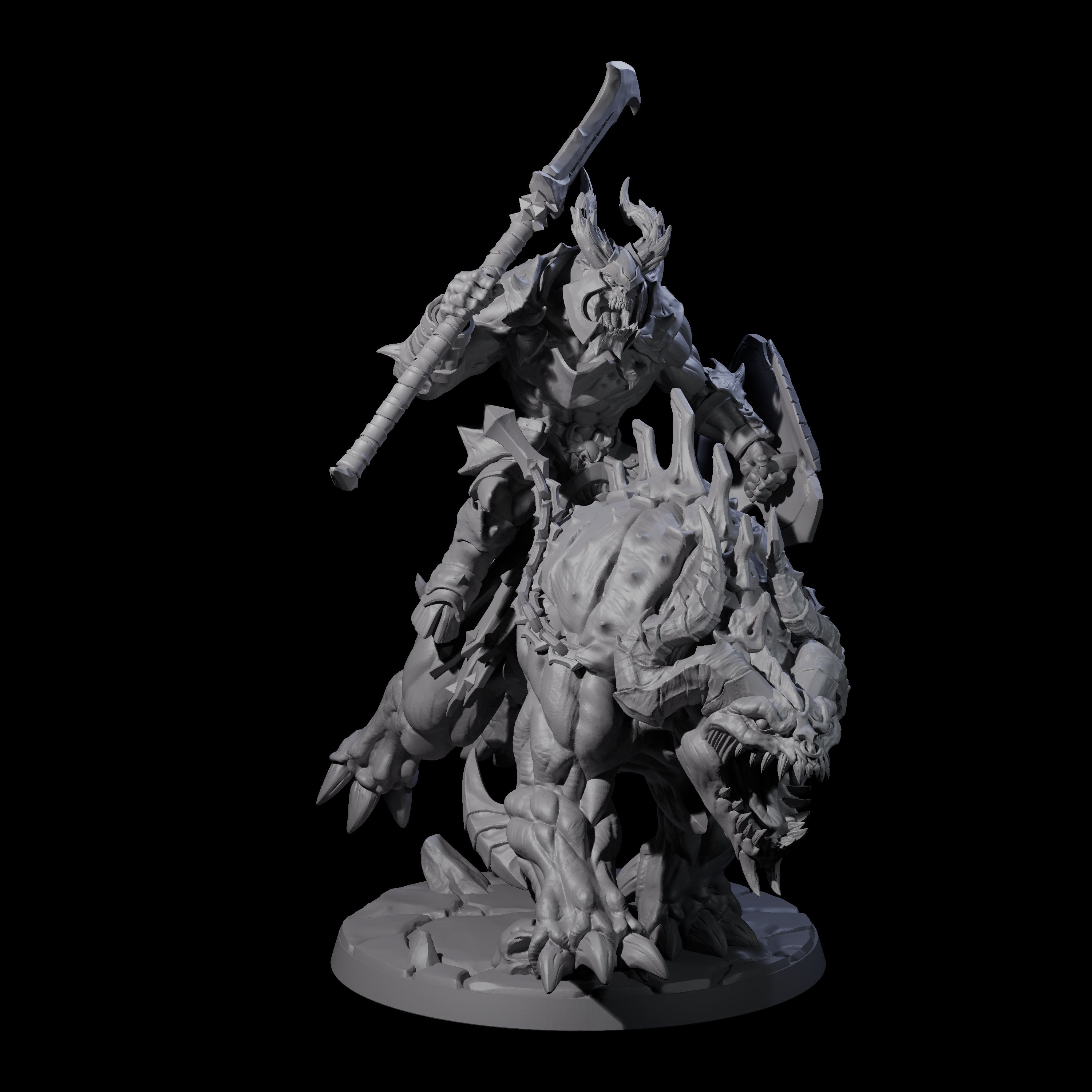 Demonic Ravager riding Hellhound C Miniature for Dungeons and Dragons, Pathfinder or other TTRPGs