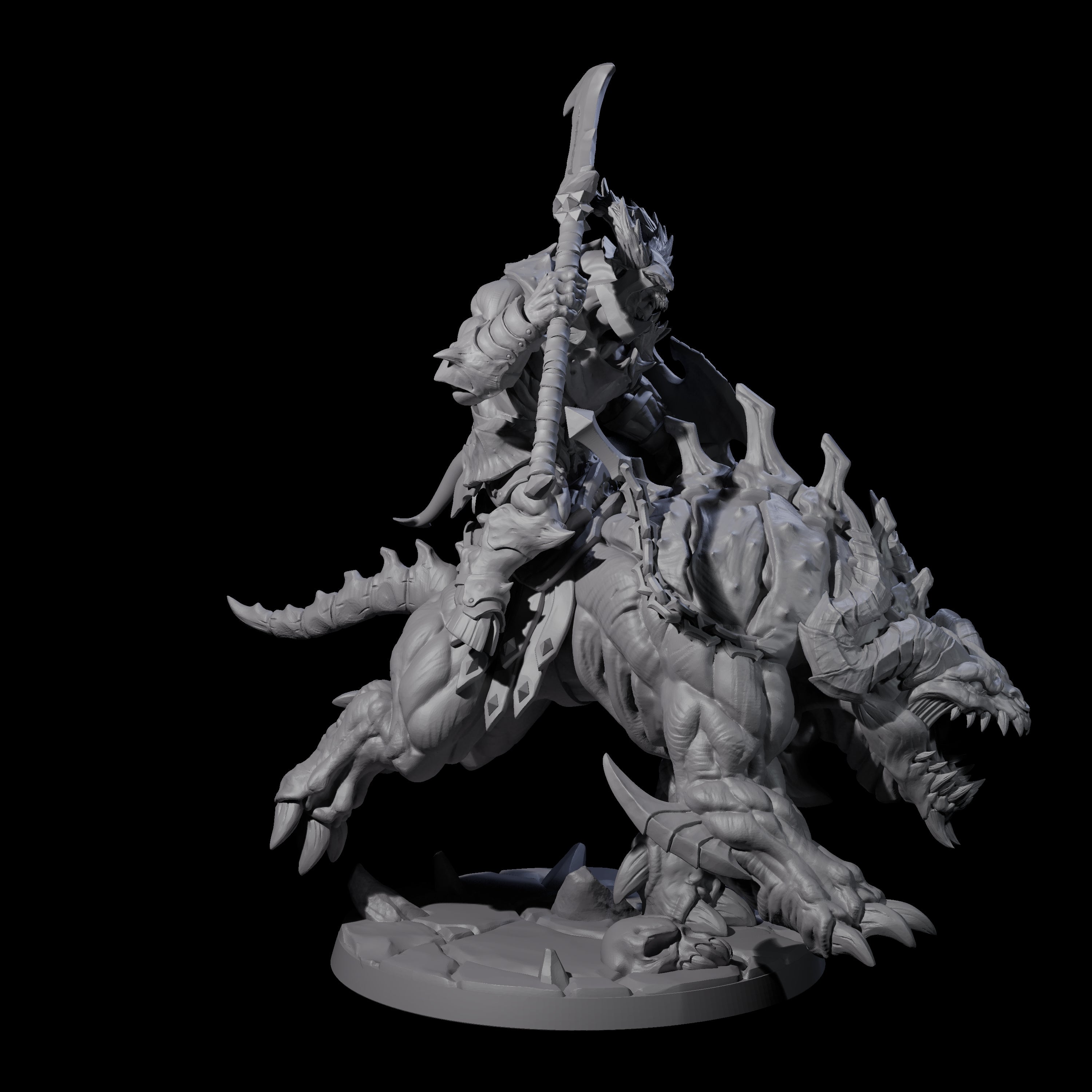 Demonic Ravager riding Hellhound C Miniature for Dungeons and Dragons, Pathfinder or other TTRPGs
