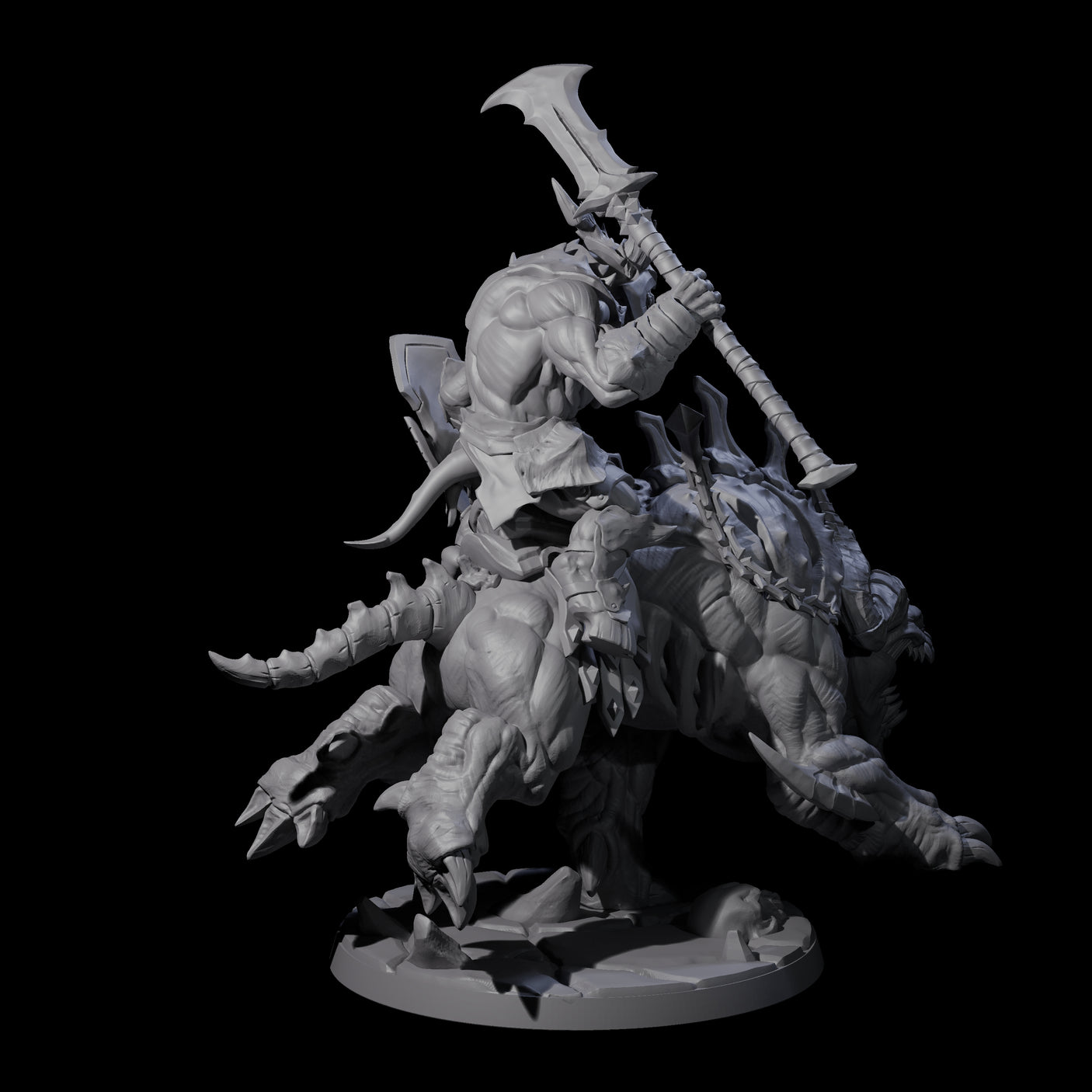 Demonic Ravager riding Hellhound C Miniature for Dungeons and Dragons, Pathfinder or other TTRPGs