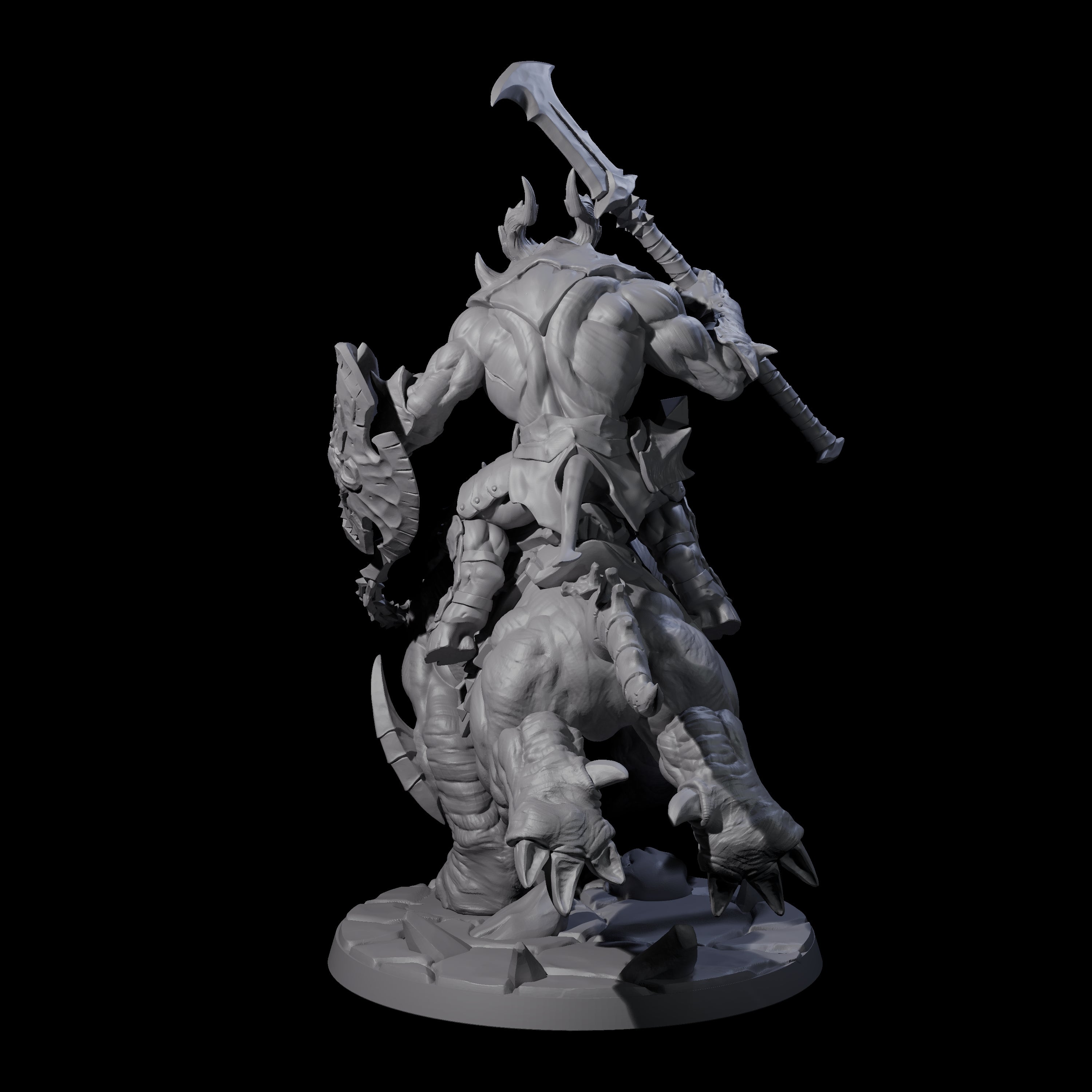 Demonic Ravager riding Hellhound C Miniature for Dungeons and Dragons, Pathfinder or other TTRPGs