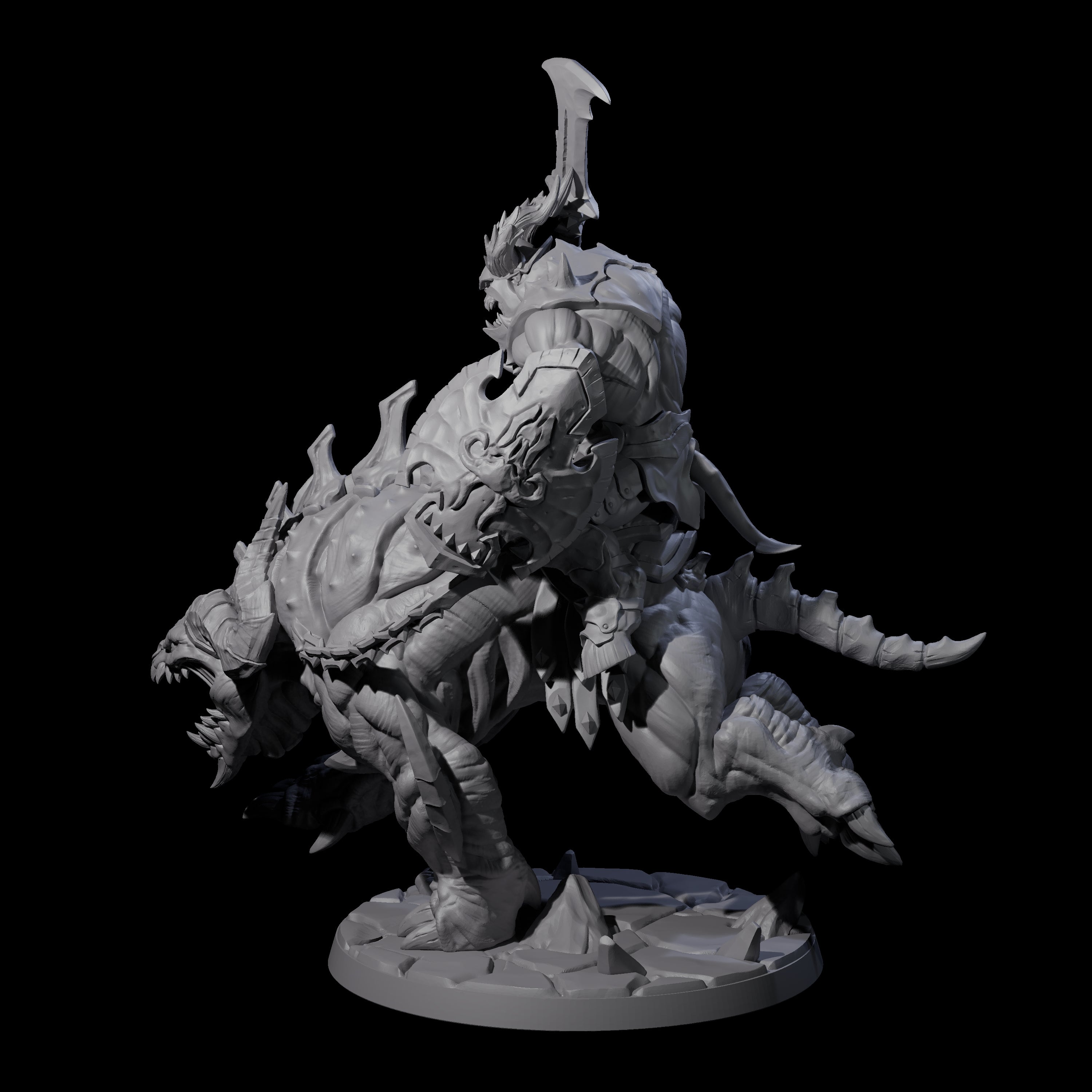 Demonic Ravager riding Hellhound C Miniature for Dungeons and Dragons, Pathfinder or other TTRPGs