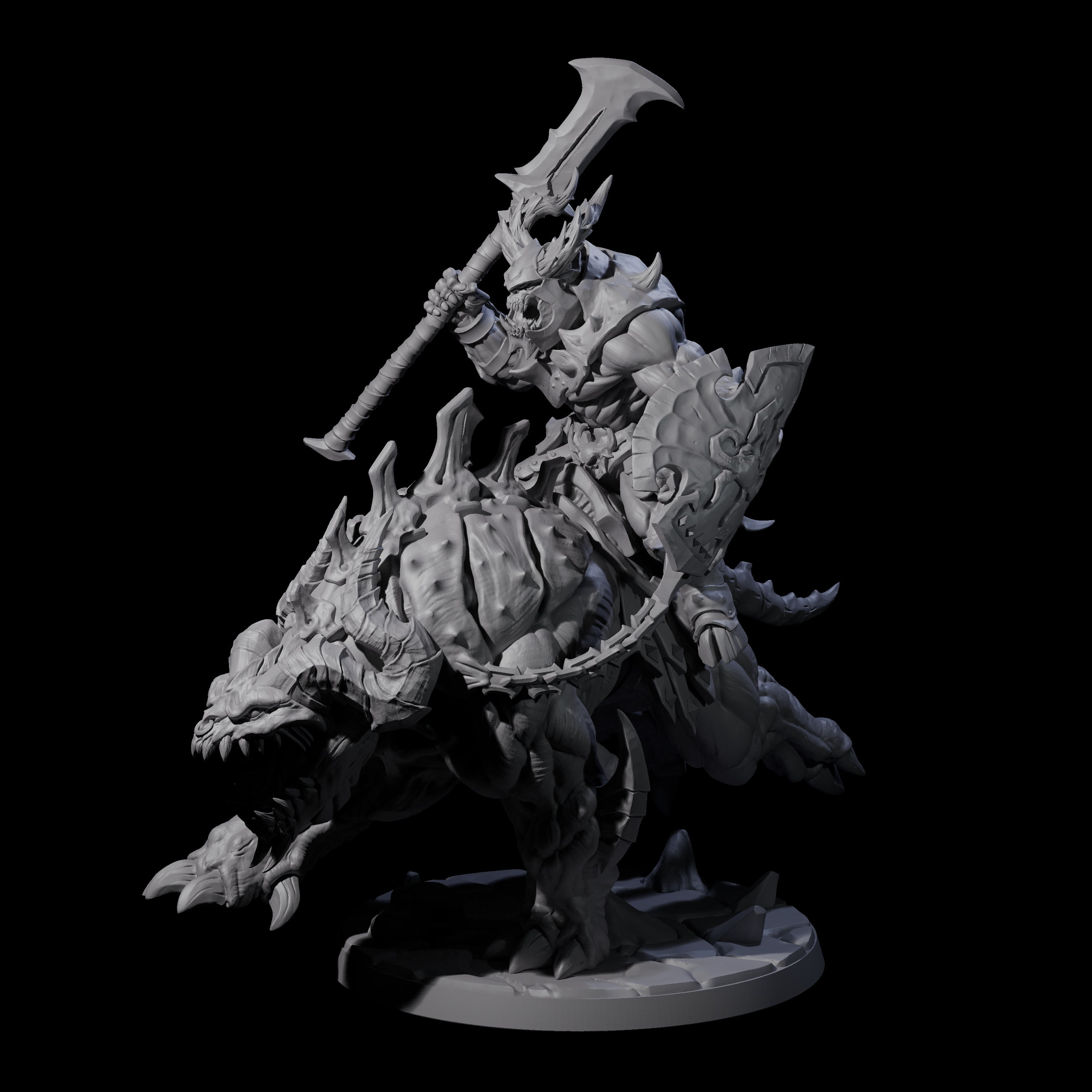 Demonic Ravager riding Hellhound C Miniature for Dungeons and Dragons, Pathfinder or other TTRPGs