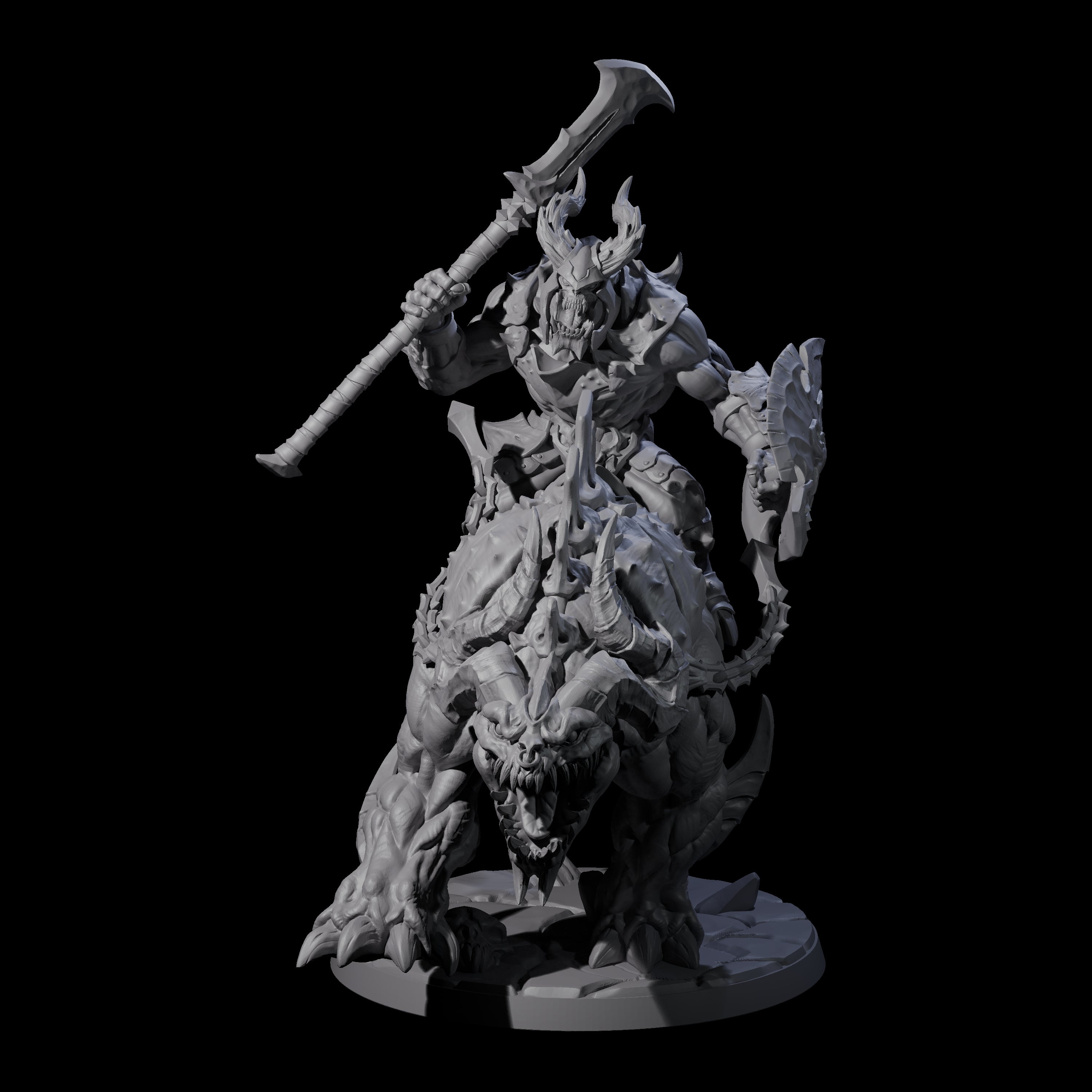 Demonic Ravager riding Hellhound C Miniature for Dungeons and Dragons, Pathfinder or other TTRPGs
