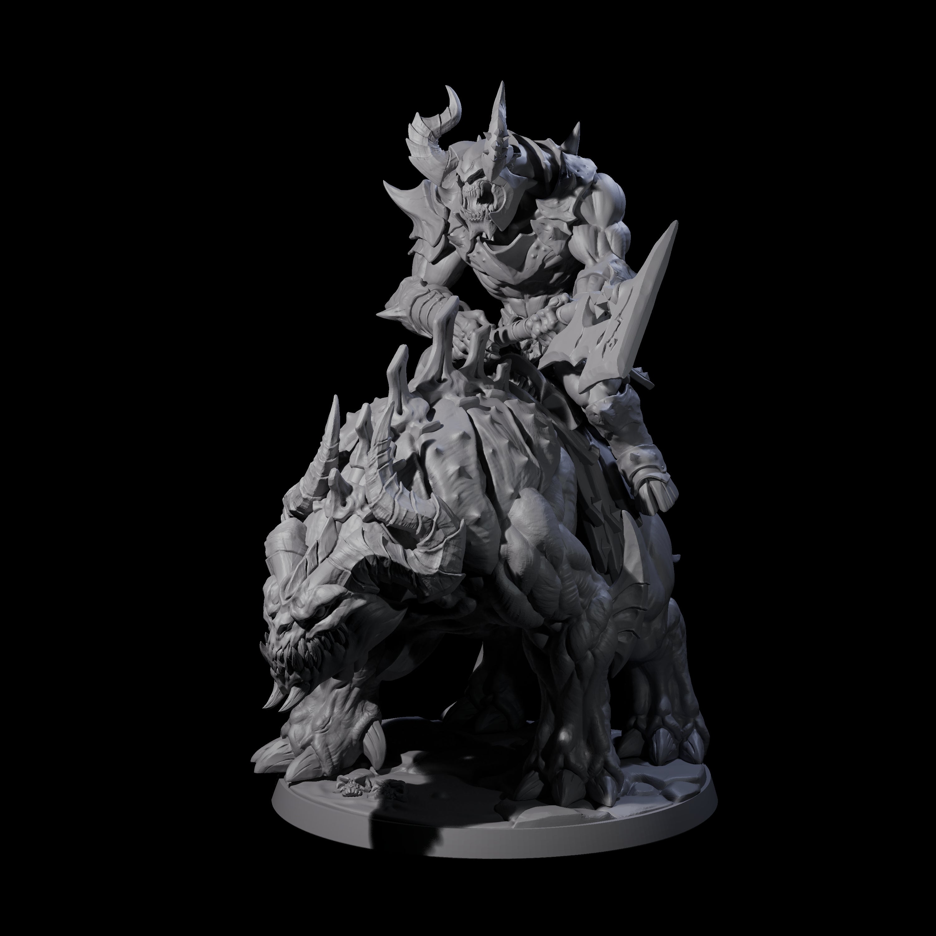 Demonic Ravager riding Hellhound D Miniature for Dungeons and Dragons, Pathfinder or other TTRPGs
