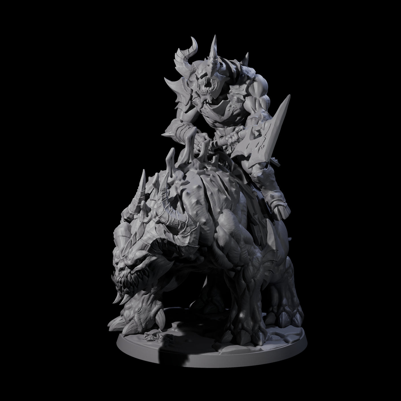 Demonic Ravager riding Hellhound D Miniature for Dungeons and Dragons, Pathfinder or other TTRPGs