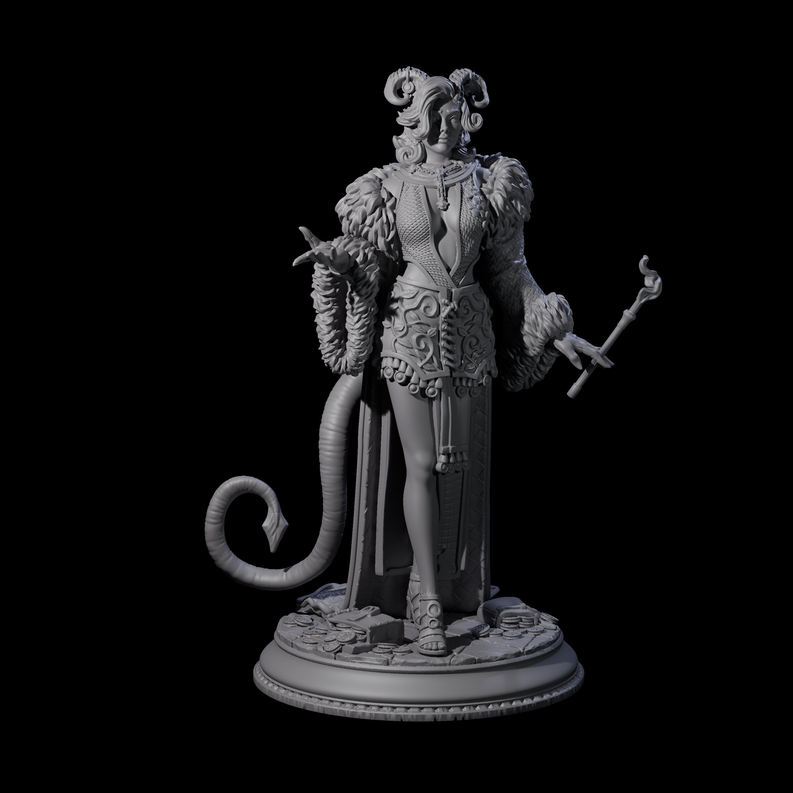 Demure Tiefling Aristocrat Miniature for Dungeons and Dragons, Pathfinder or other TTRPGs