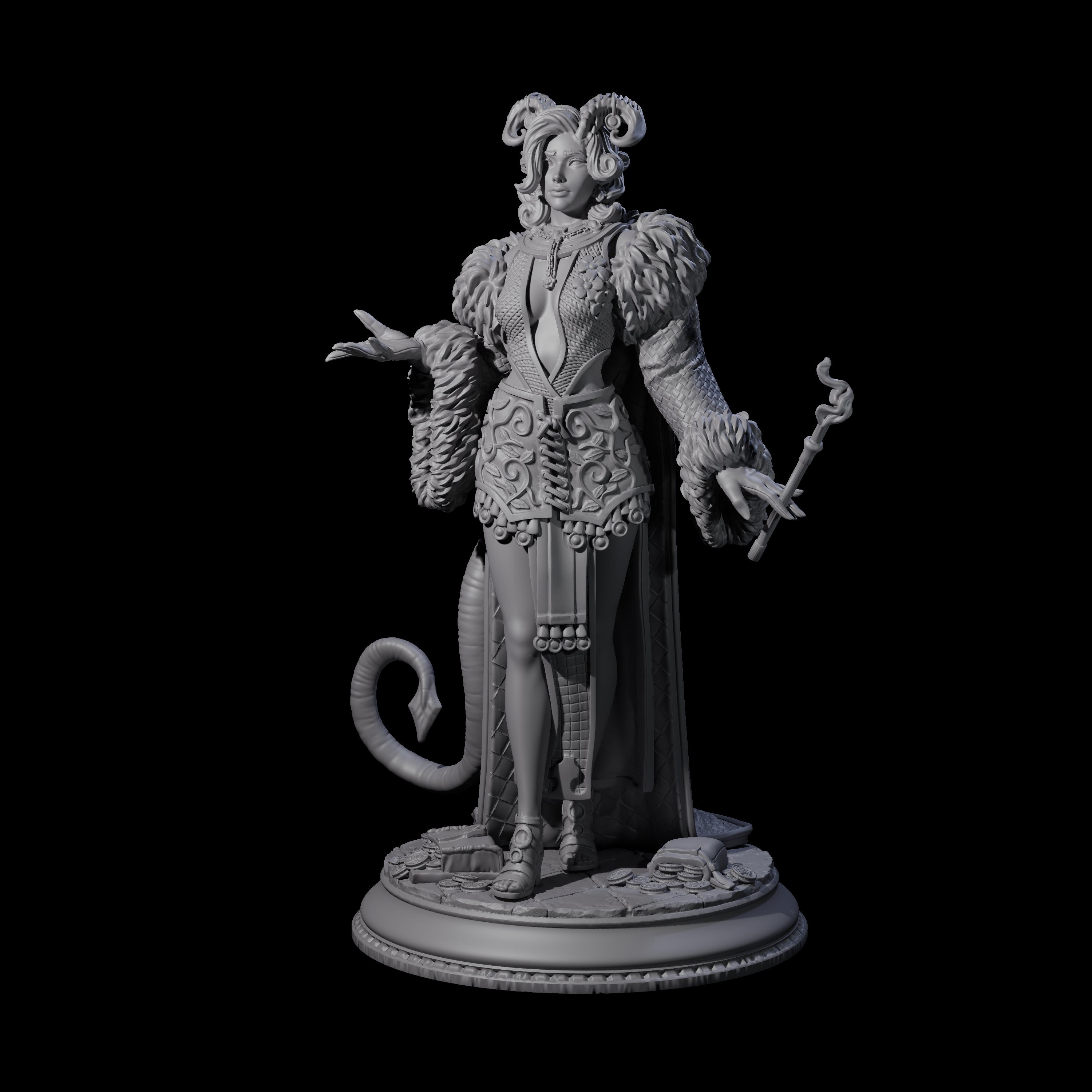 Demure Tiefling Aristocrat Miniature for Dungeons and Dragons, Pathfinder or other TTRPGs