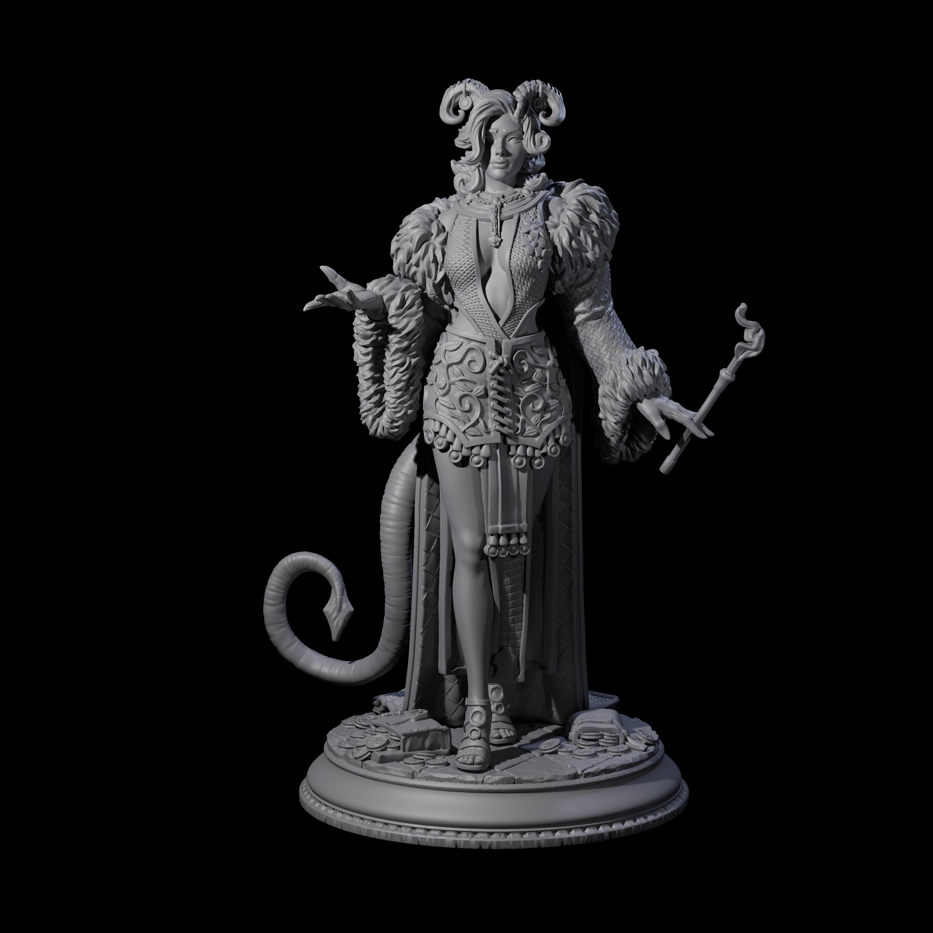 Demure Tiefling Aristocrat Miniature for Dungeons and Dragons, Pathfinder or other TTRPGs