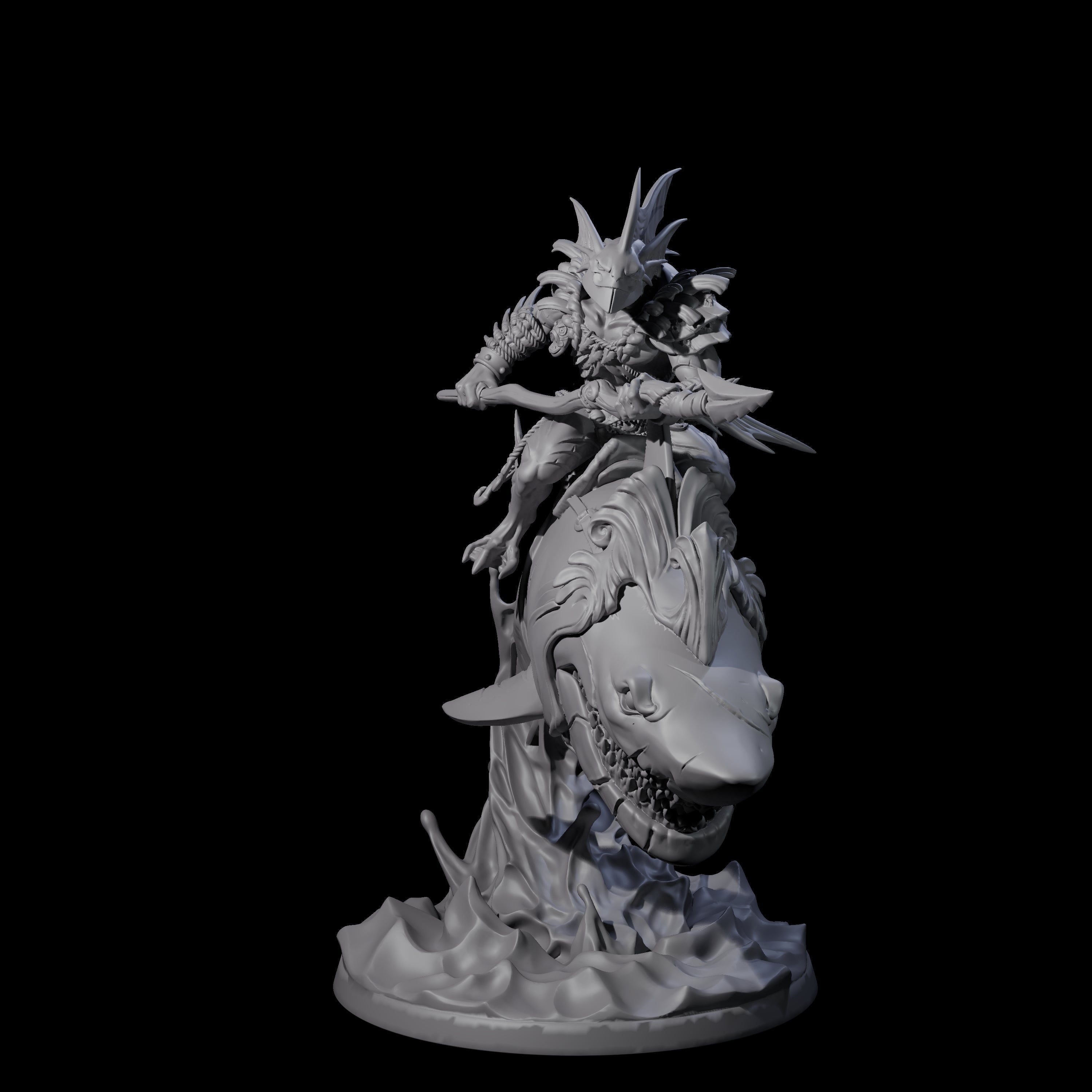 Dripping Sahuagin Warrior riding Shark A Miniature for Dungeons and Dragons, Pathfinder or other TTRPGs