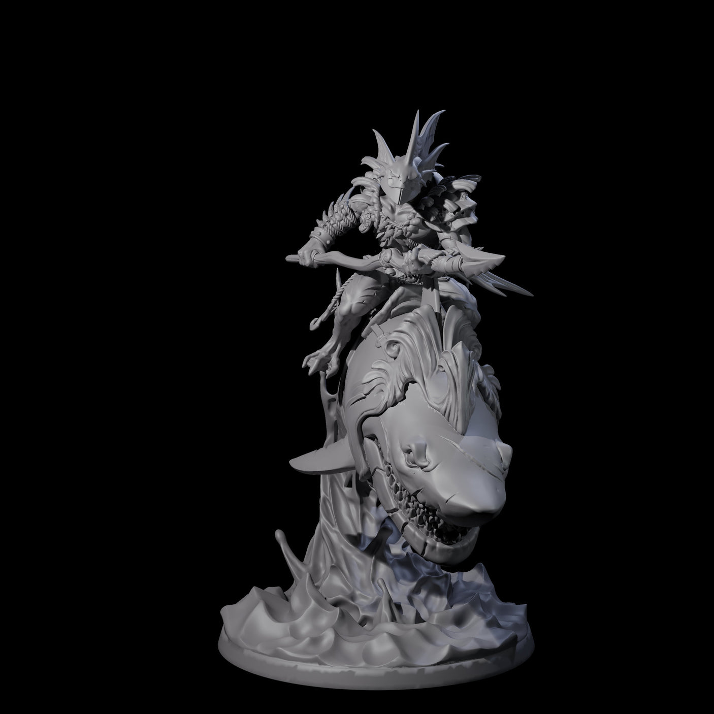 Dripping Sahuagin Warrior riding Shark A Miniature for Dungeons and Dragons, Pathfinder or other TTRPGs
