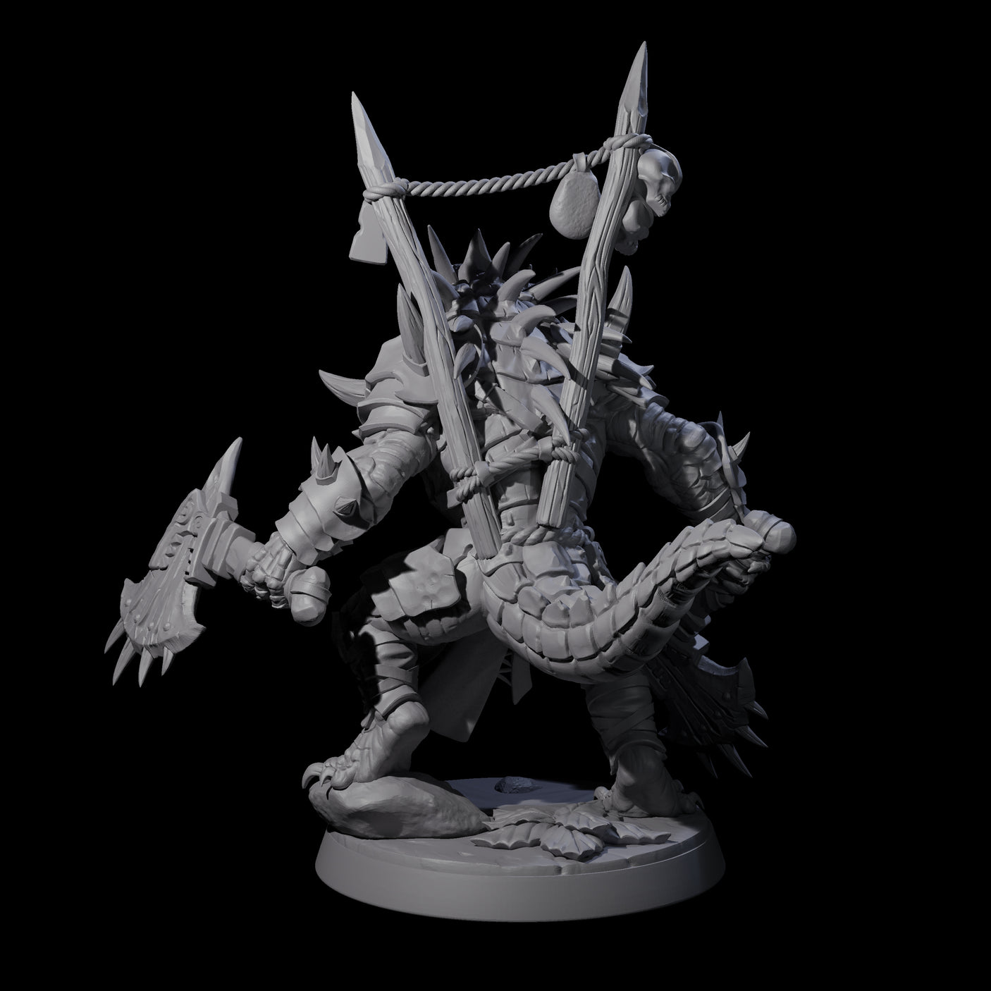 Duel Axe Lizardfolk Warrior Miniature for Dungeons and Dragons, Pathfinder or other TTRPGs