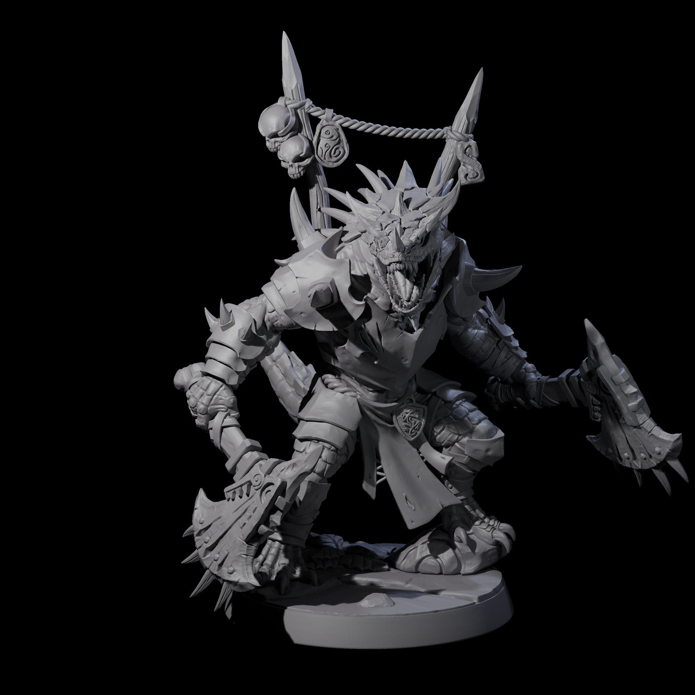Duel Axe Lizardfolk Warrior Miniature for Dungeons and Dragons, Pathfinder or other TTRPGs