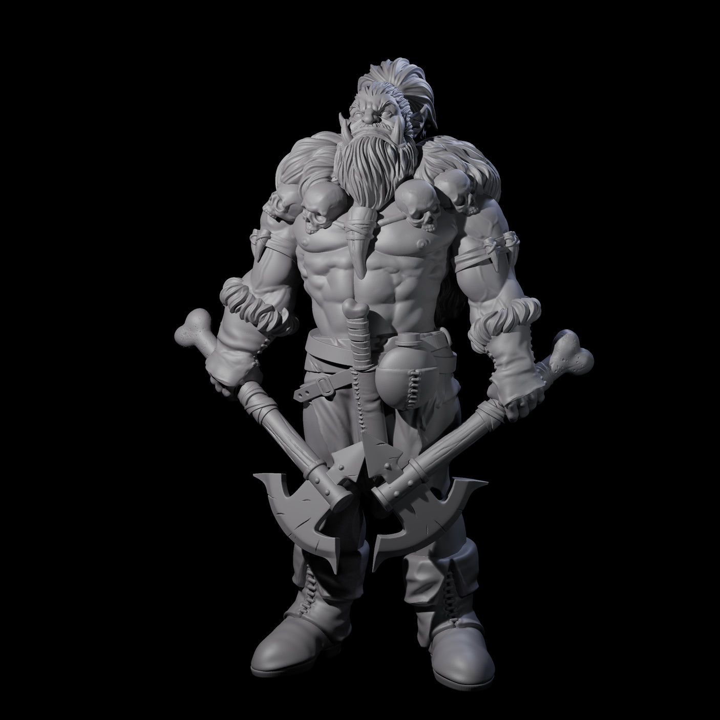 Duel Axe Orc Barbarian Miniature for Dungeons and Dragons, Pathfinder or other TTRPGs