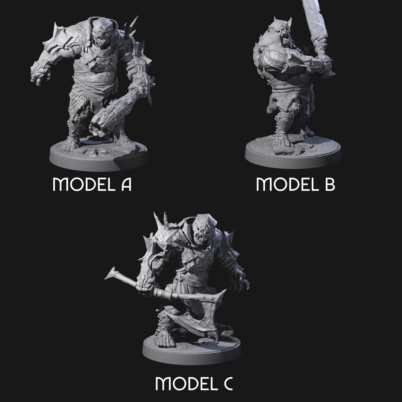 Dumb Spiky Ogre Warriors Miniature for Dungeons and Dragons, Pathfinder or other TTRPGs